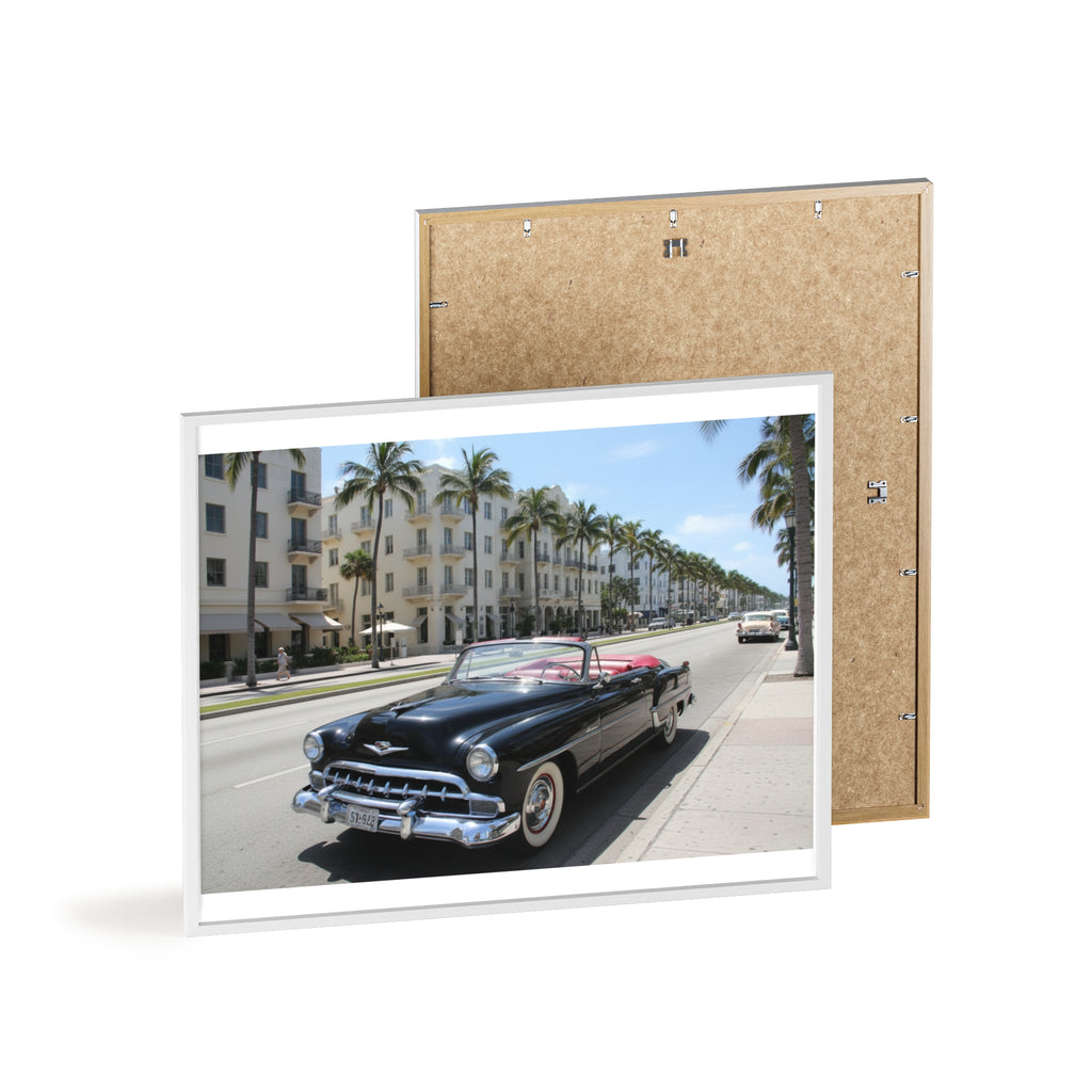 Vintage Convertible on Ocean Drive Framed Poster – Retro Classic Car Wall Art
