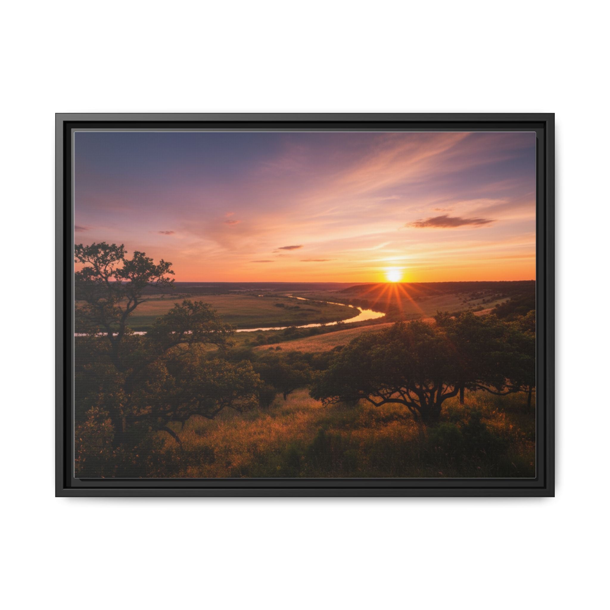 Sunset River Matte Canvas Framed Wall Art