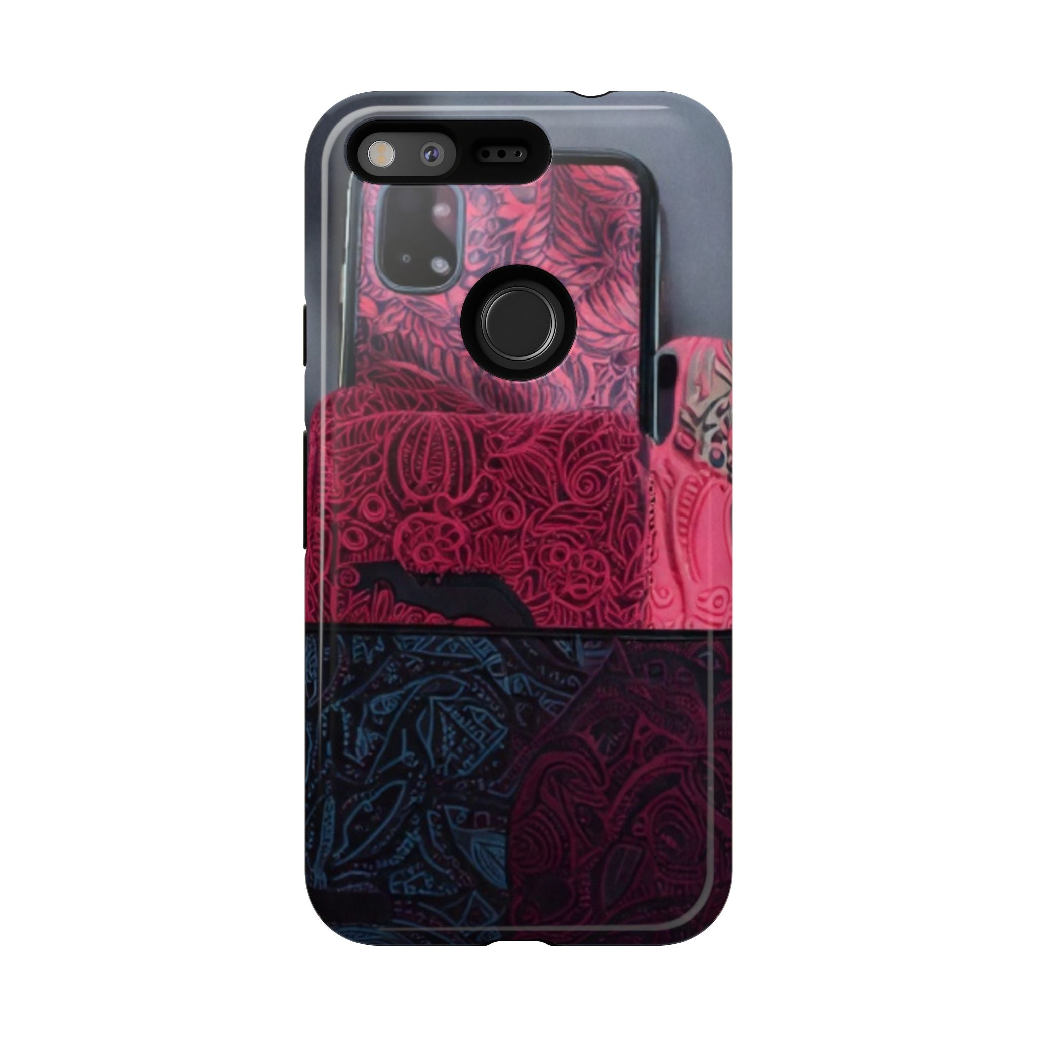 Floral Patchwork Tough Phone Case — Pink & Navy Doodle Design