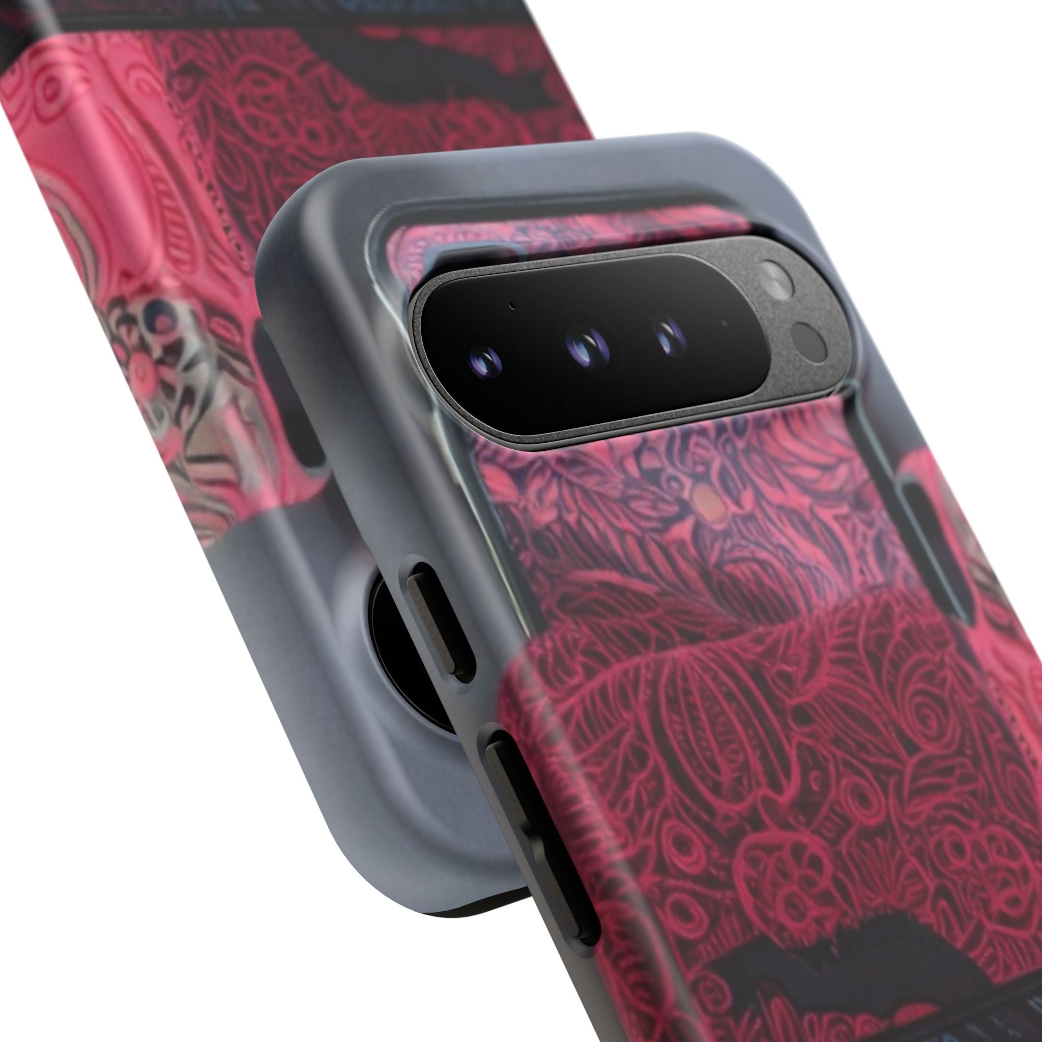 Floral Patchwork Tough Phone Case — Pink & Navy Doodle Design