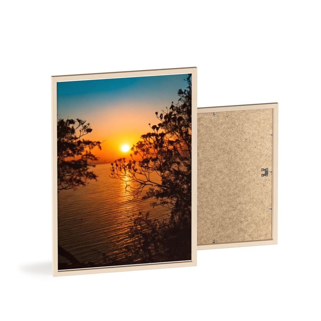 Sunset Coastal Poster with Wooden Frame — Framed Beach Wall Art