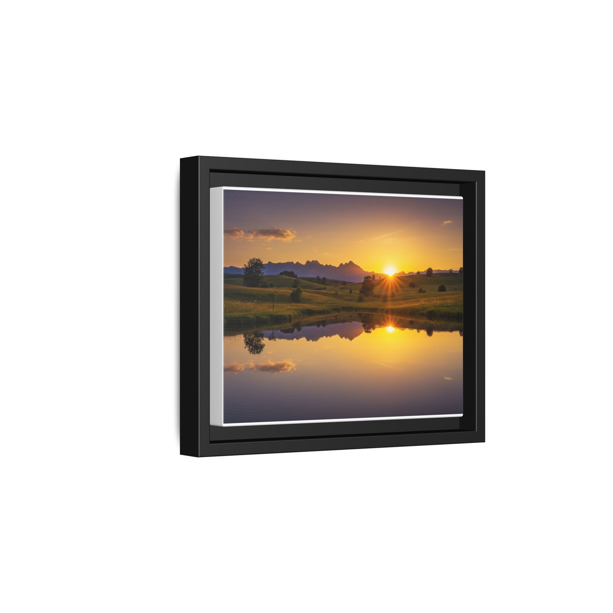 Framed Matte Canvas Sunset Landscape — Serene Lake Reflection Wall Art