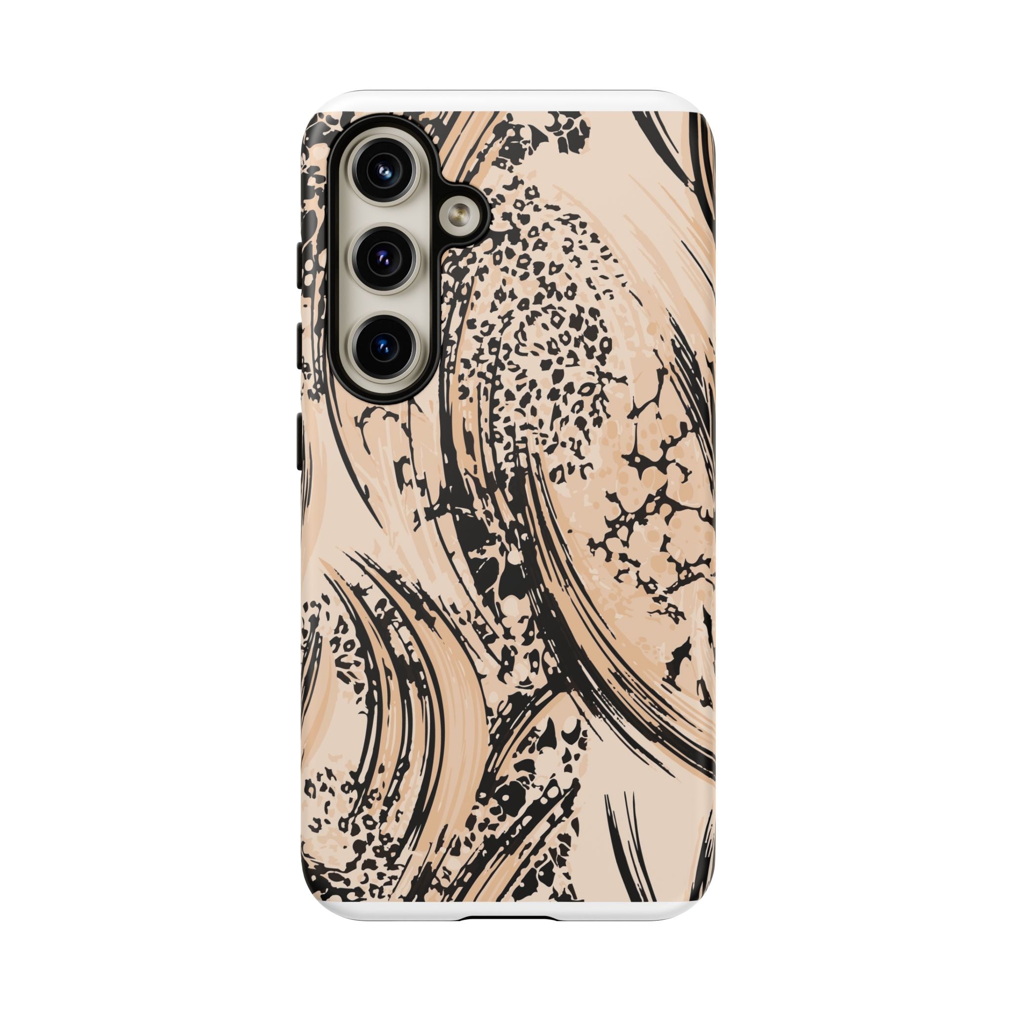 Abstract Brushstroke Phone Case — Neutral Beige & Black Artistic Protective Cover