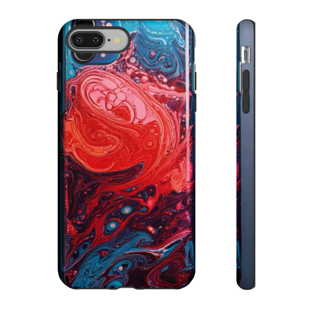 Abstract Red & Blue Swirl Tough Phone Case — Protective iPhone Cover with Fluid Art Design