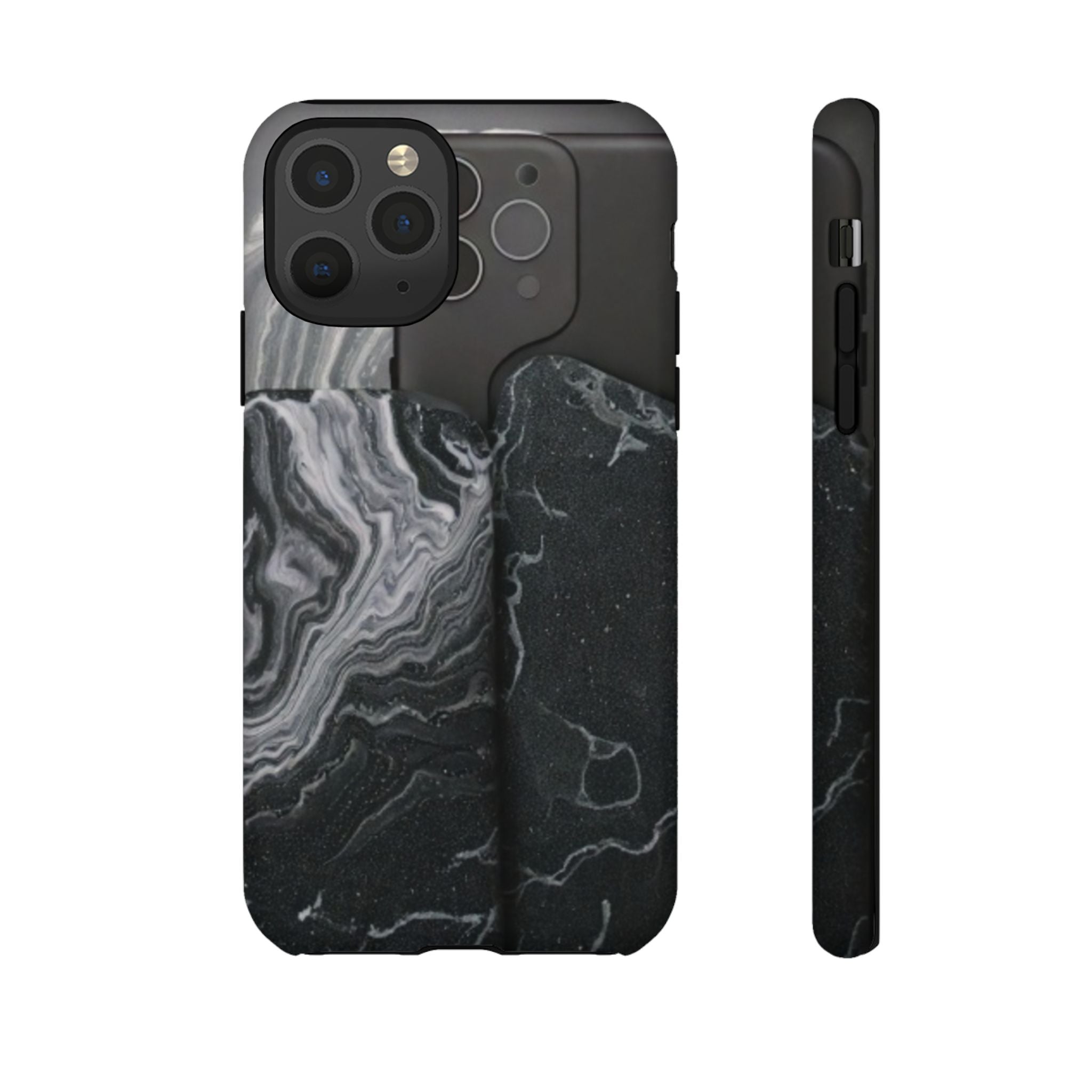 Black Marble Tough Phone Case — Protective iPhone Cover with Marble Texture
