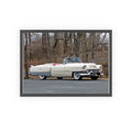 Vintage 1950s White Cadillac Poster with Wooden Frame - Classic Car Wall Art