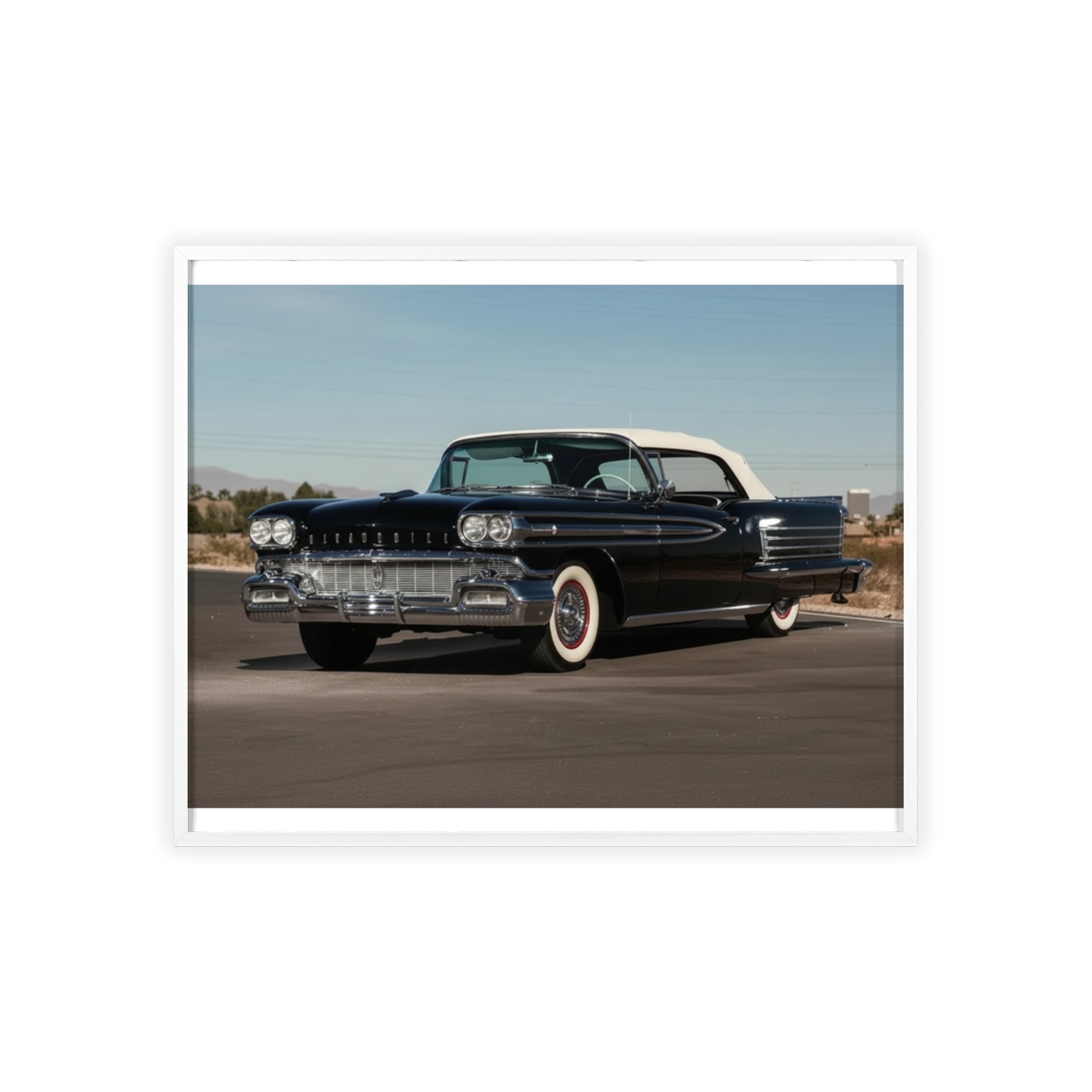 Vintage Black Classic Car Poster with Wooden Frame — Retro Automobile Wall Art