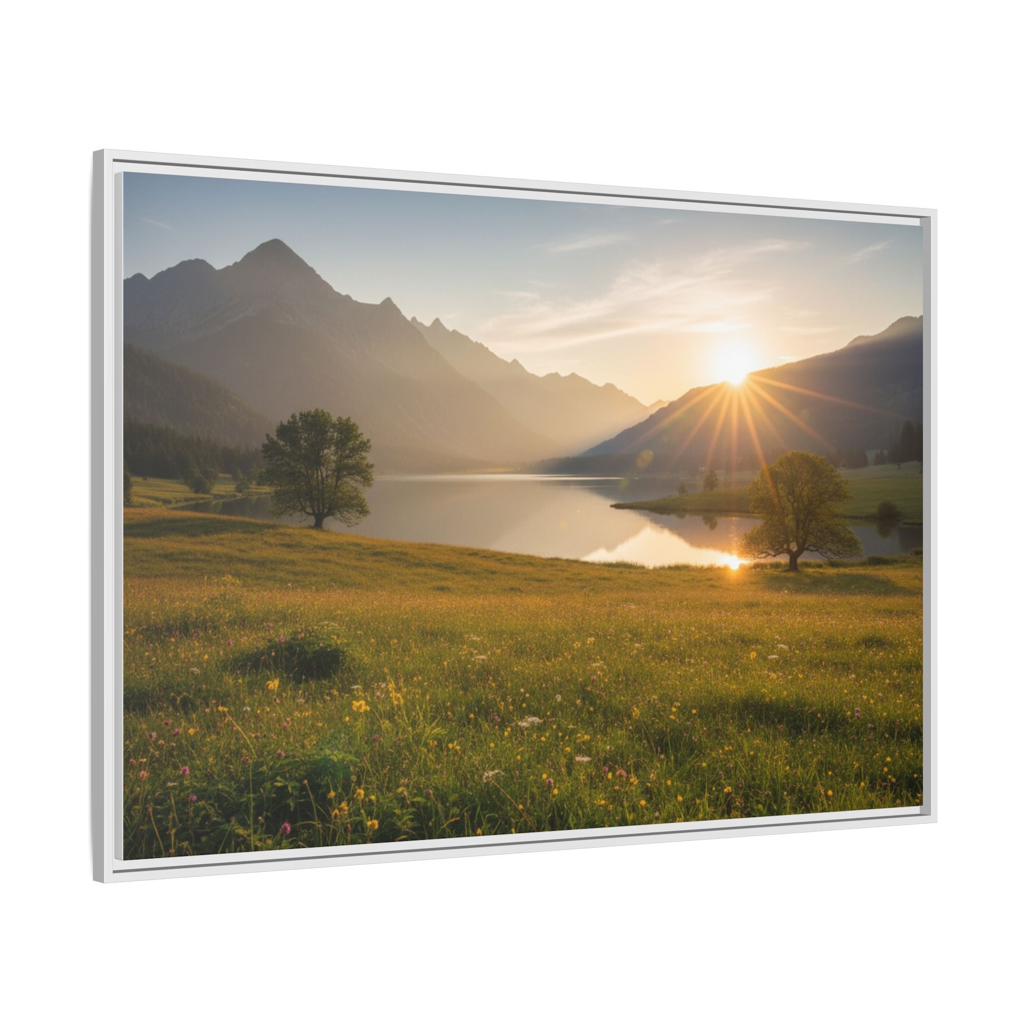 Sunrise Mountain Lake Matte Canvas — Framed Landscape Wall Art