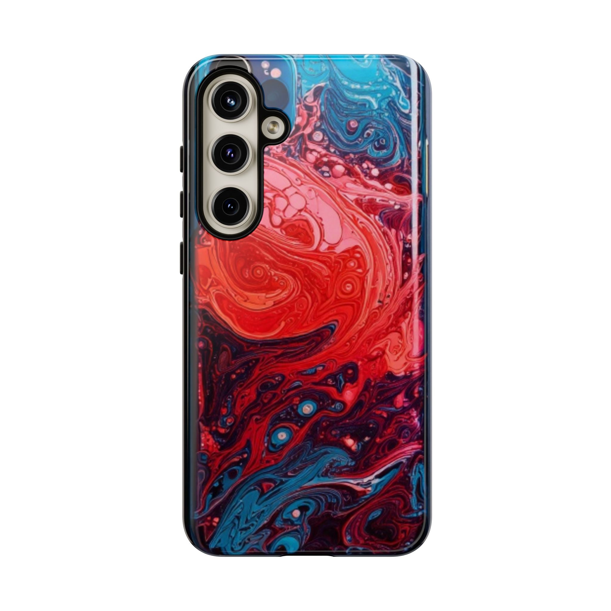 Abstract Red & Blue Swirl Tough Phone Case — Protective iPhone Cover with Fluid Art Design