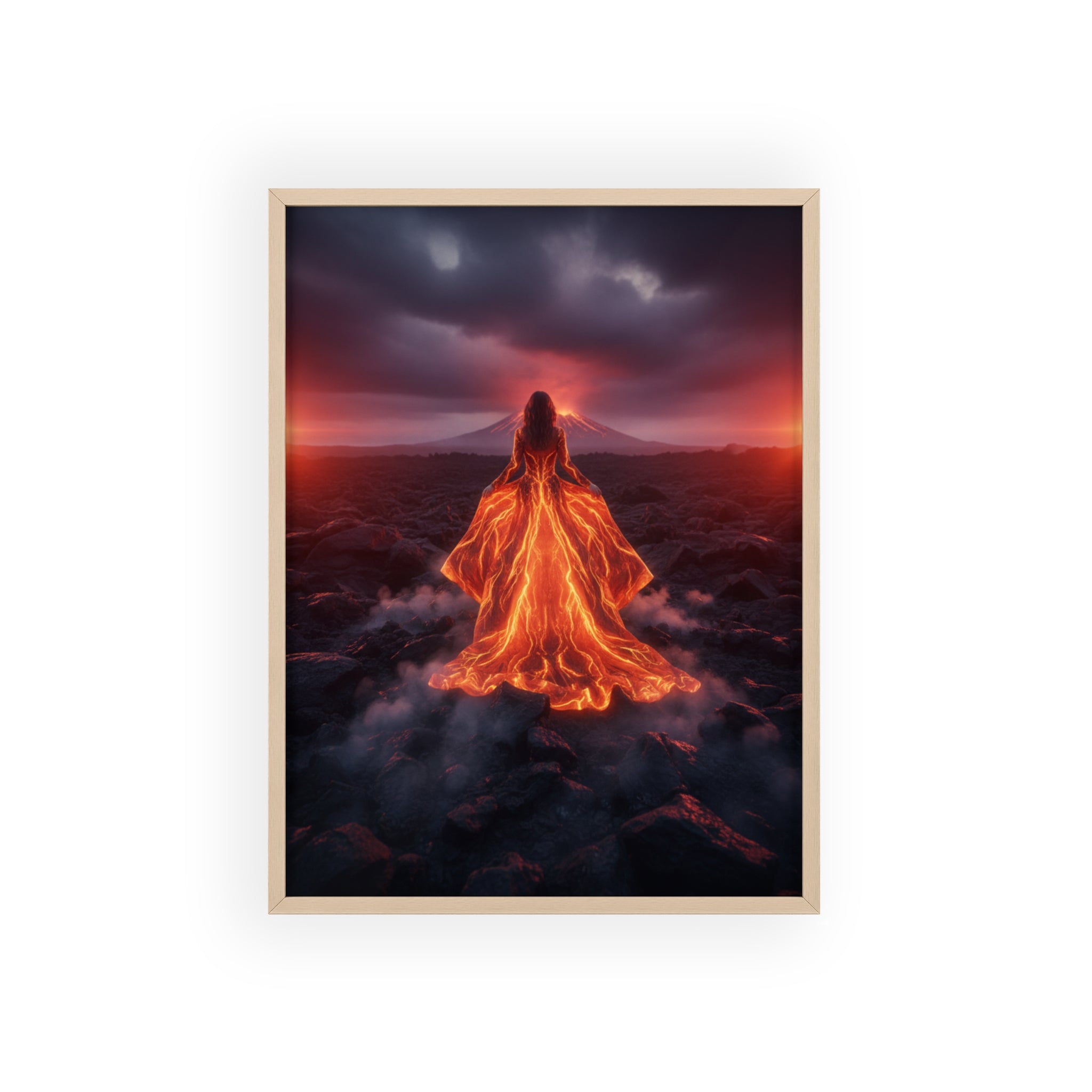 Fiery Goddess Lava Art Poster with Wooden Frame