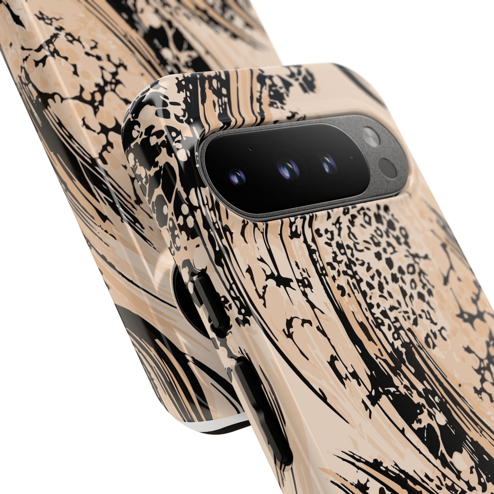 Abstract Brushstroke Phone Case — Neutral Beige & Black Artistic Protective Cover
