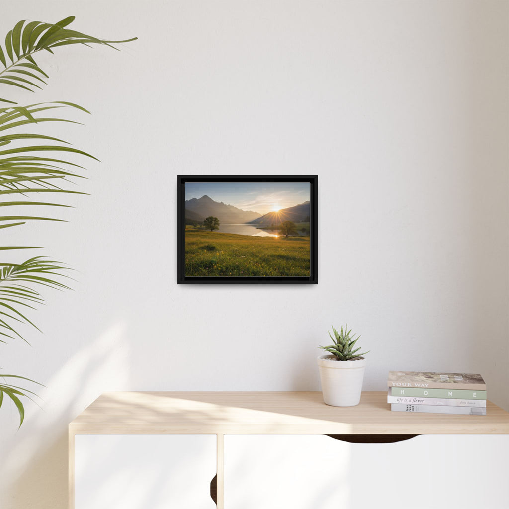 Sunrise Mountain Lake Matte Canvas — Framed Landscape Wall Art