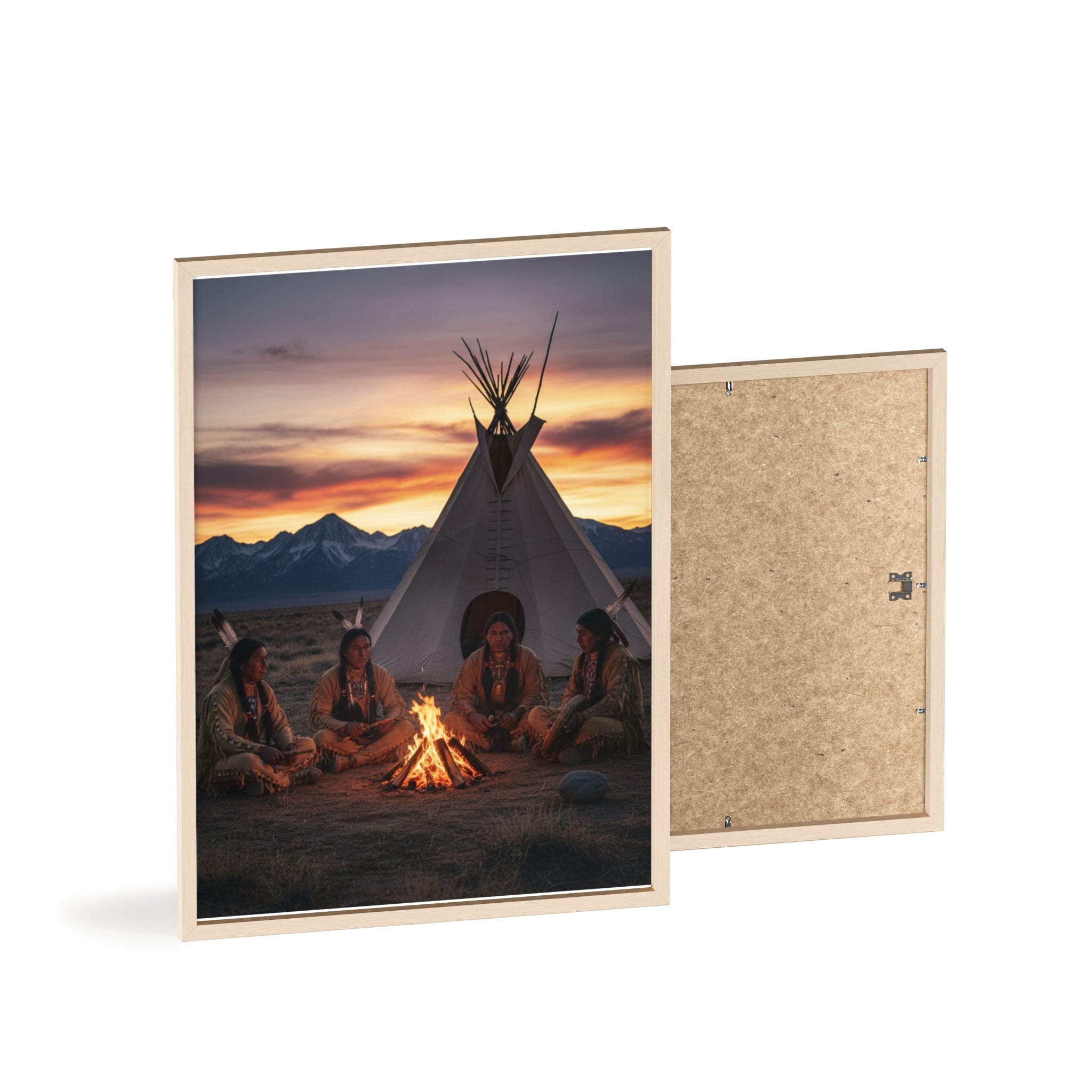 Framed Campfire Teepee Poster — Native Gathering Wall Art