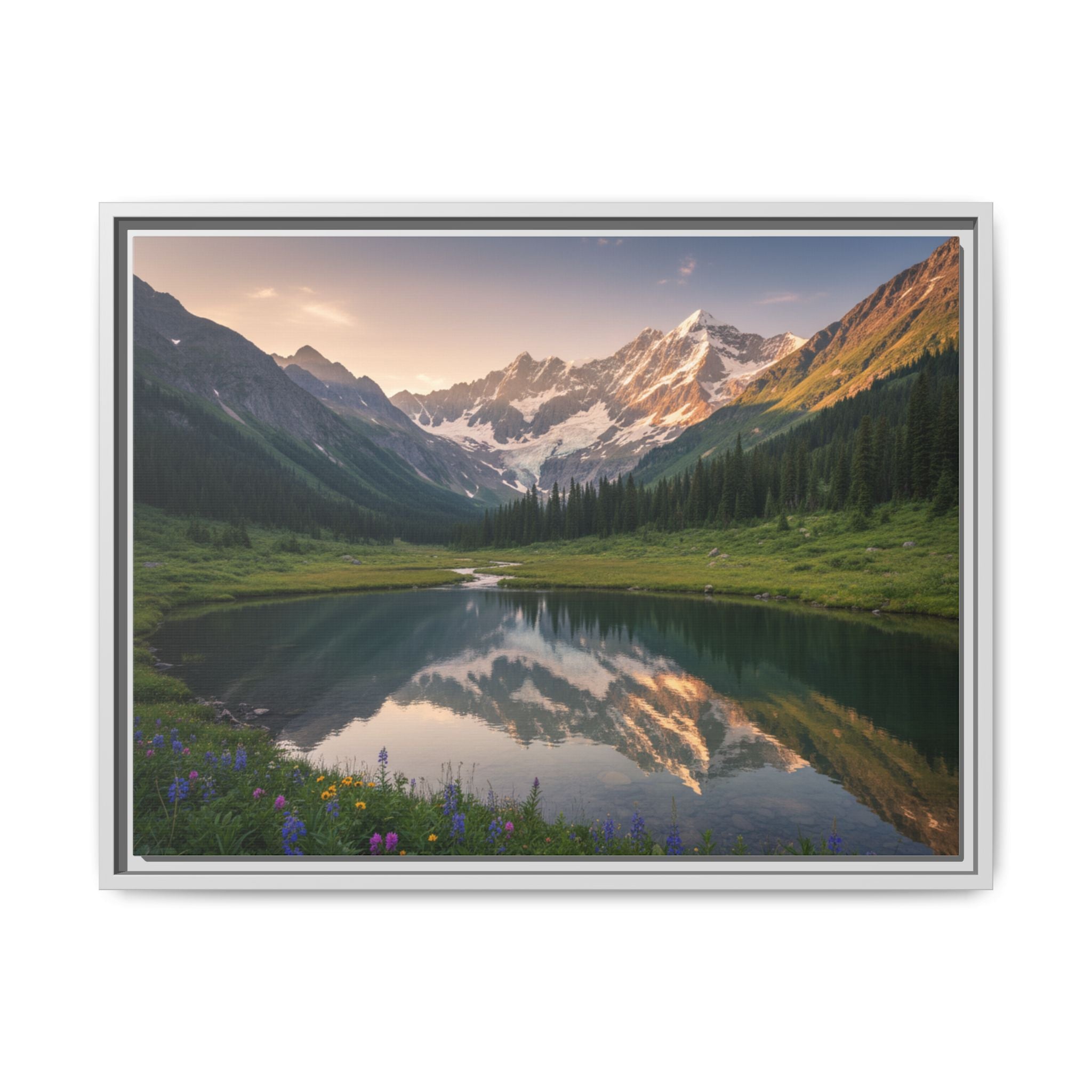 Matte Framed Canvas - Mountain Lake Landscape Wall Art