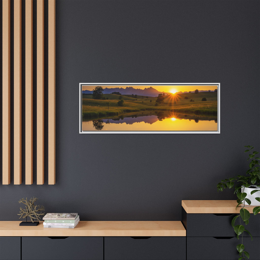 Framed Matte Canvas Sunset Landscape — Serene Lake Reflection Wall Art