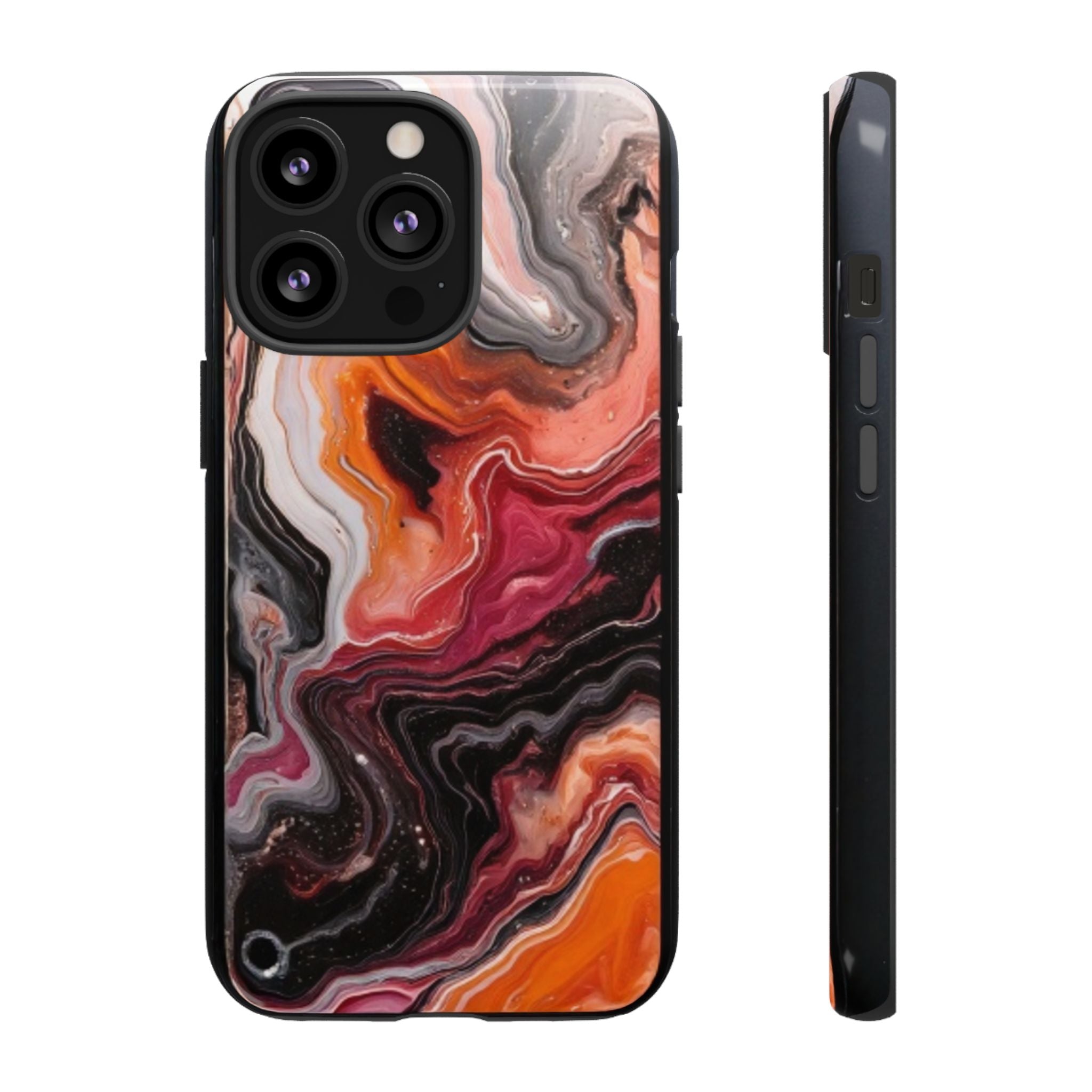 Marble Swirl Tough Phone Case — Orange Red Abstract Protective Cover