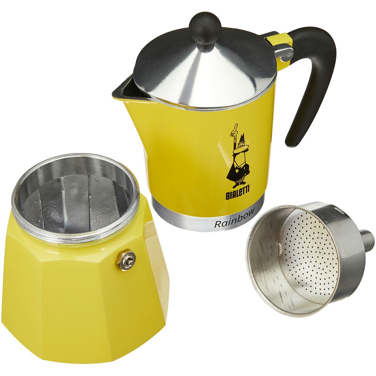 Italian Coffee Pot Bialetti Rainbow Yellow Jaune Metal 6 Cups-3