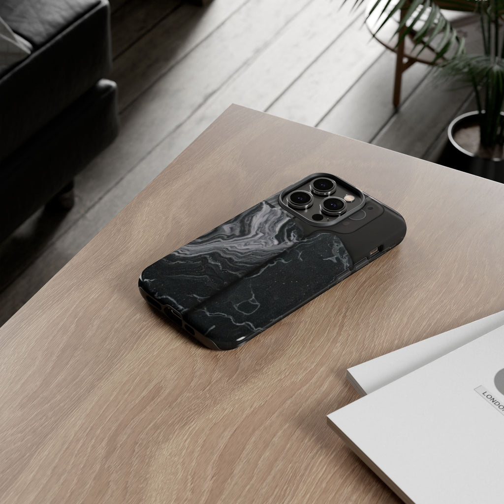 Black Marble Tough Phone Case — Protective iPhone Cover with Marble Texture