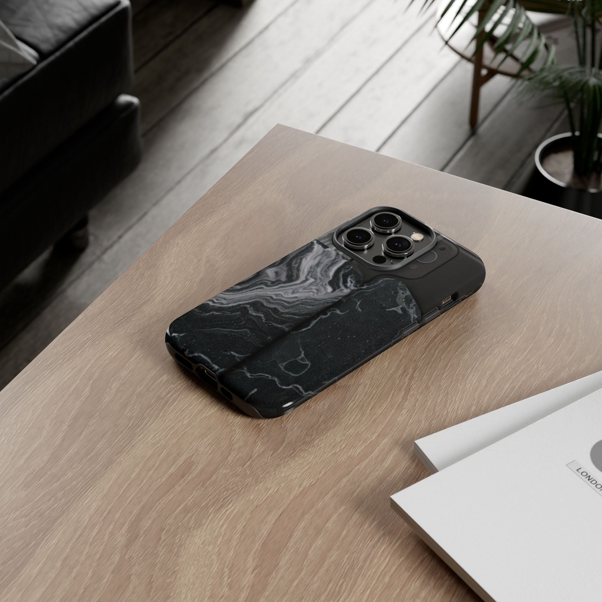 Black Marble Tough Phone Case — Protective iPhone Cover with Marble Texture