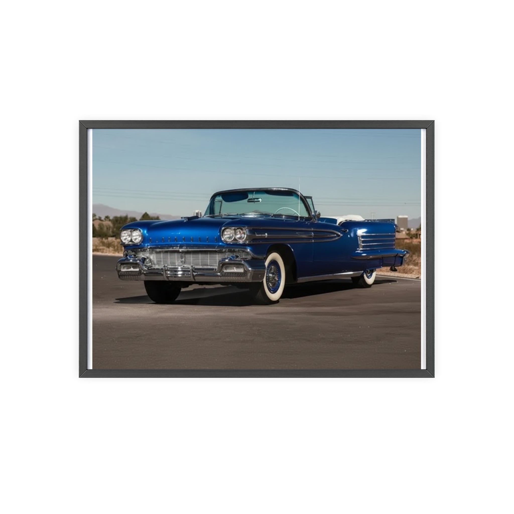 Framed Vintage Blue Classic Car Poster — Retro Automobile Wall Art