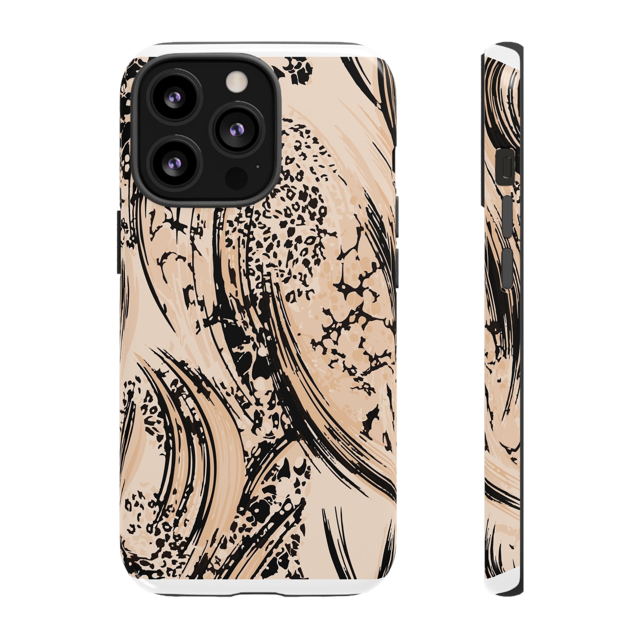 Abstract Brushstroke Phone Case — Neutral Beige & Black Artistic Protective Cover