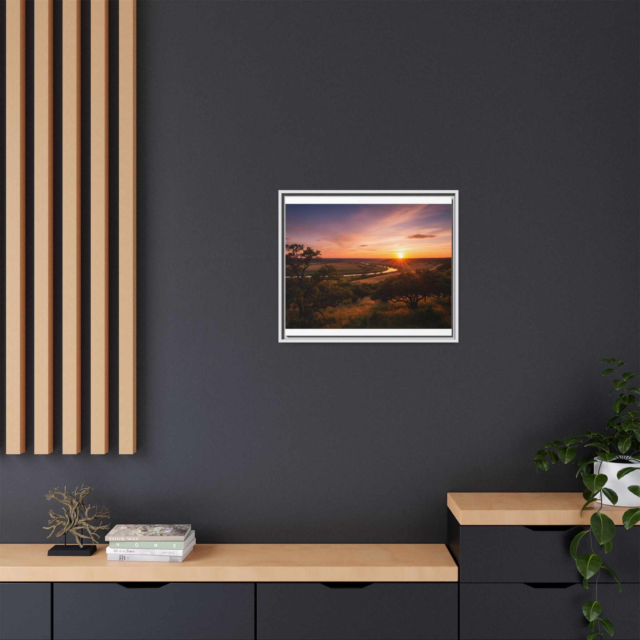 Sunset River Matte Canvas Framed Wall Art