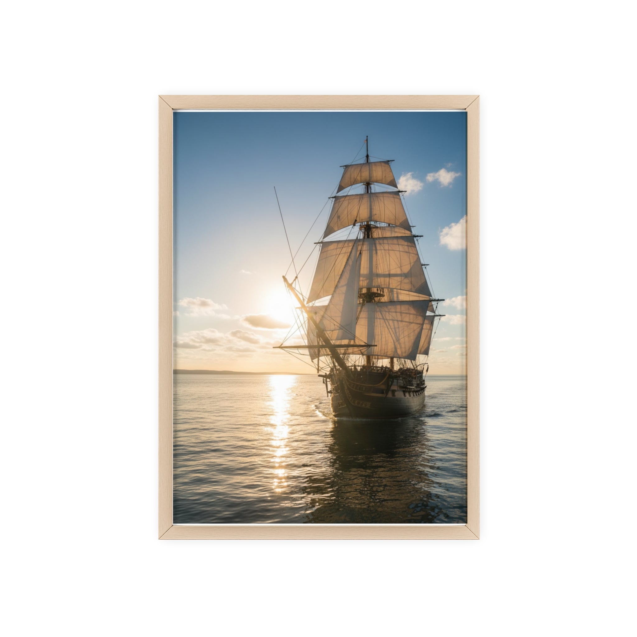 Sailboat Sunset Poster with Wooden Frame — Nautical Wall Art