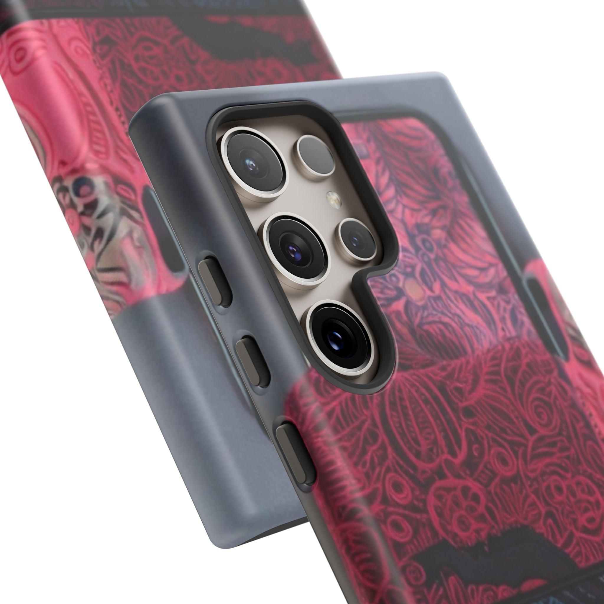 Floral Patchwork Tough Phone Case — Pink & Navy Doodle Design