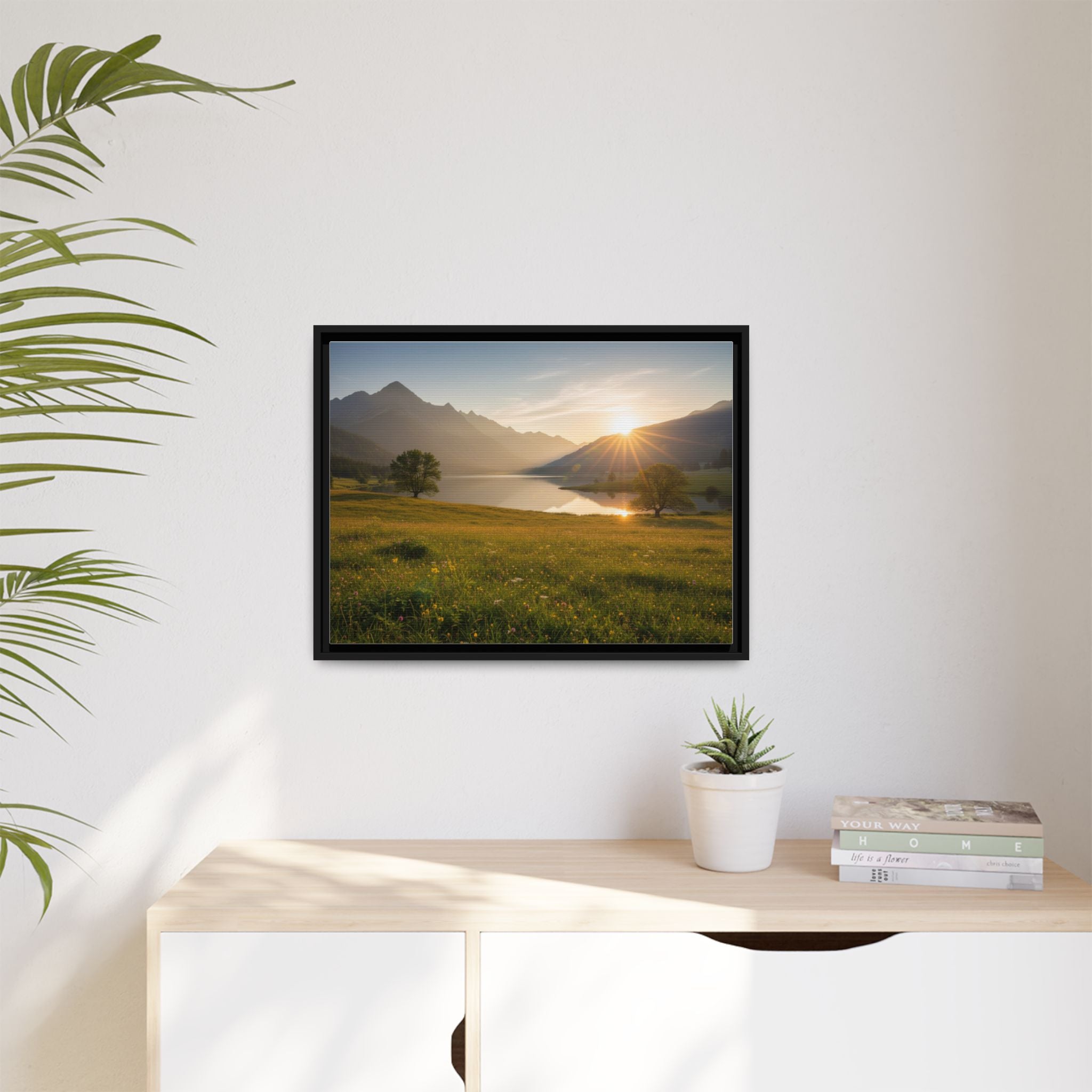 Sunrise Mountain Lake Matte Canvas — Framed Landscape Wall Art