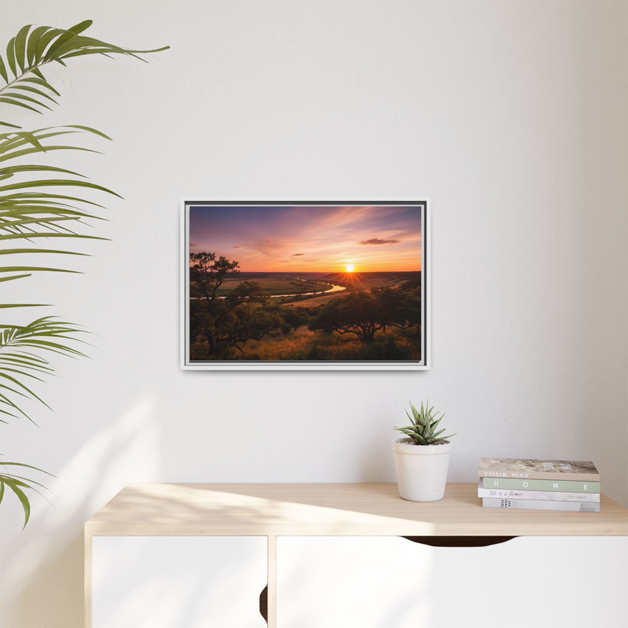 Sunset River Matte Canvas Framed Wall Art
