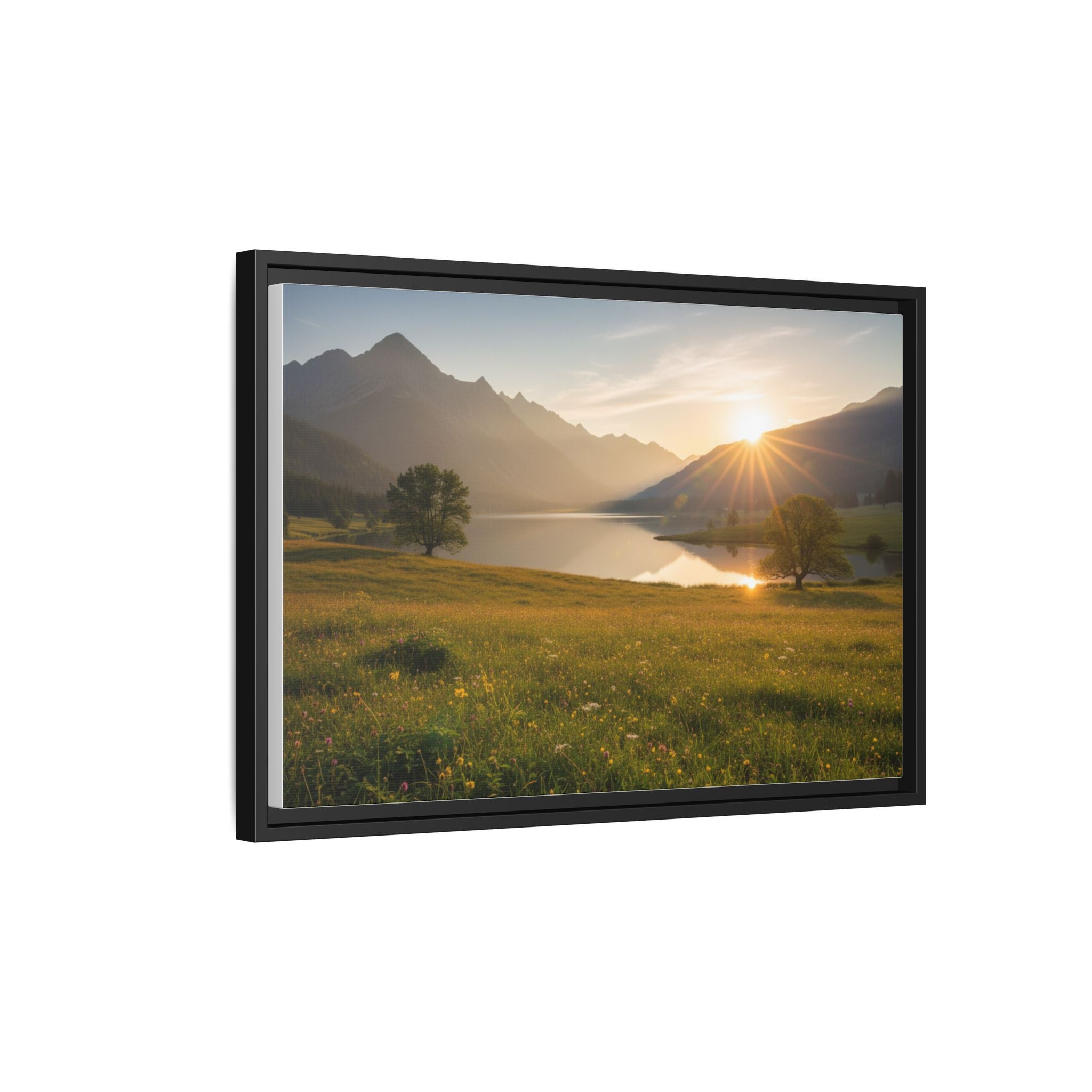 Sunrise Mountain Lake Matte Canvas — Framed Landscape Wall Art