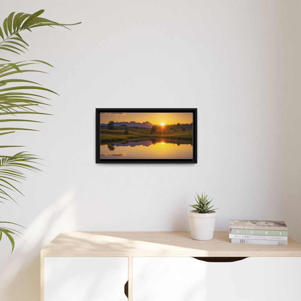 Framed Matte Canvas Sunset Landscape — Serene Lake Reflection Wall Art