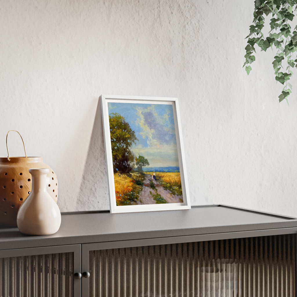 Framed Countryside Landscape Poster — Rustic Wooden Frame Wall Art