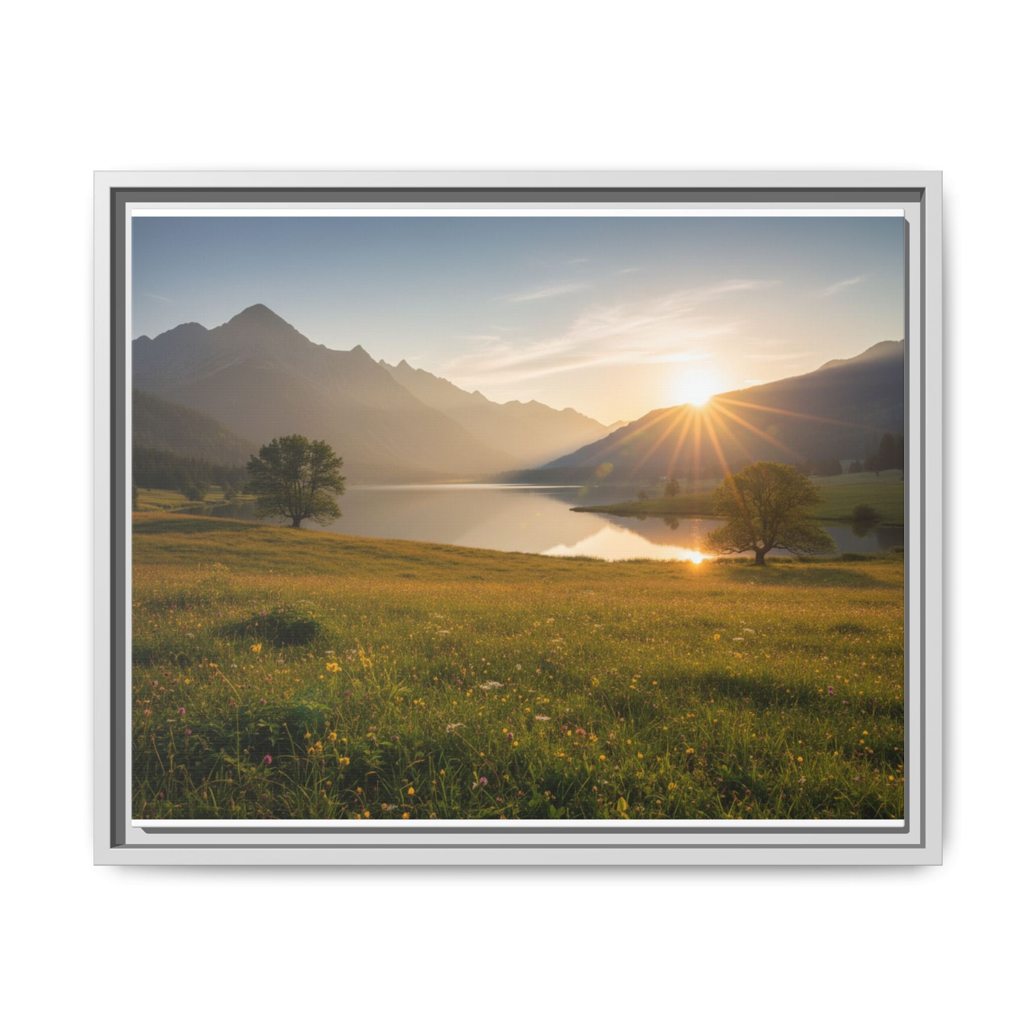 Sunrise Mountain Lake Matte Canvas — Framed Landscape Wall Art