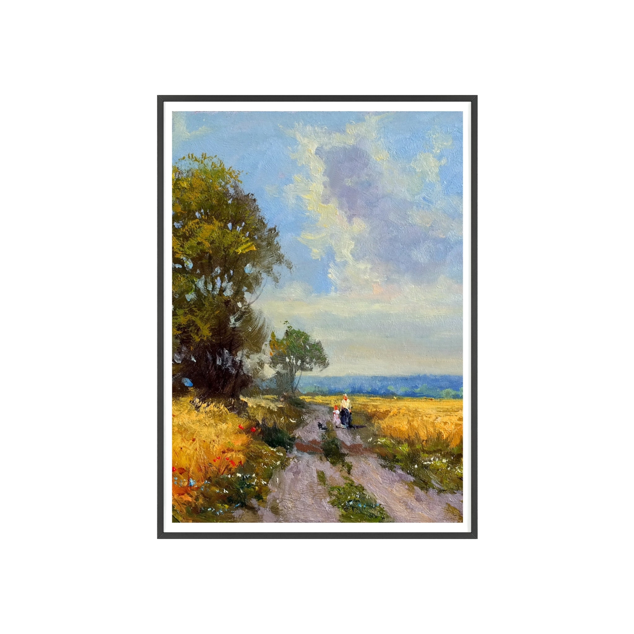 Framed Countryside Landscape Poster — Rustic Wooden Frame Wall Art