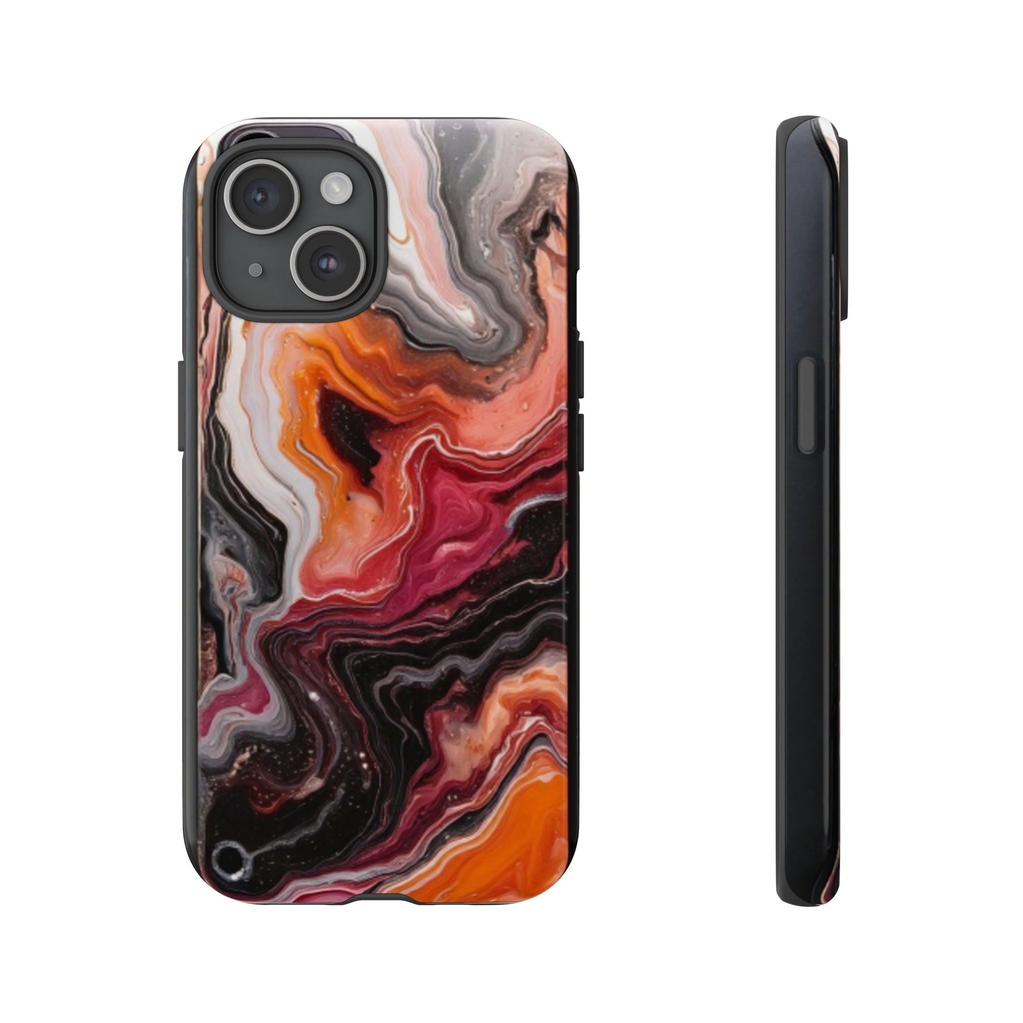 Marble Swirl Tough Phone Case — Orange Red Abstract Protective Cover