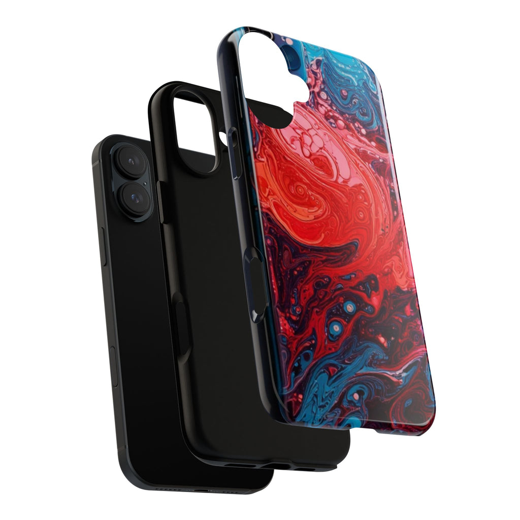 Abstract Red & Blue Swirl Tough Phone Case — Protective iPhone Cover with Fluid Art Design