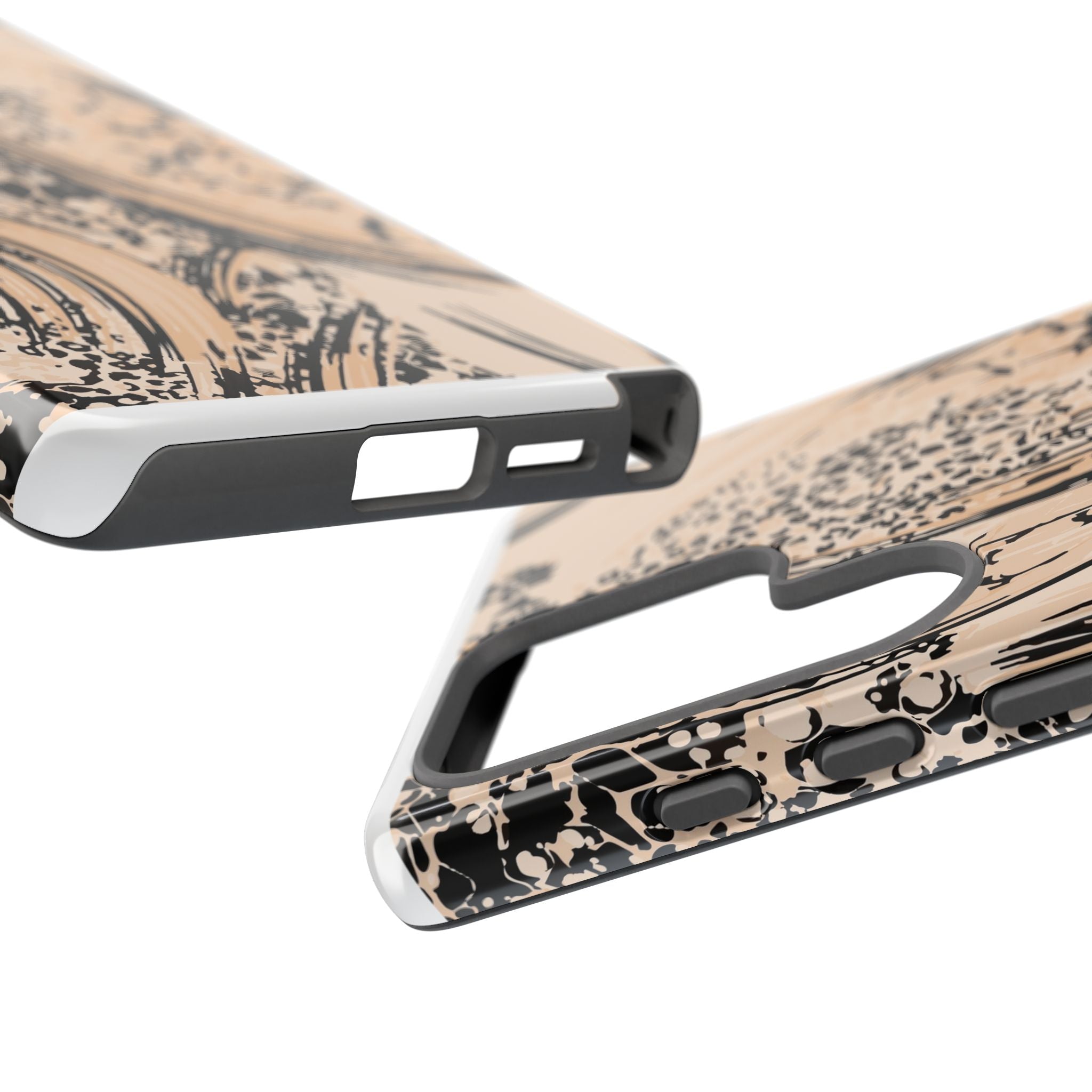 Abstract Brushstroke Phone Case — Neutral Beige & Black Artistic Protective Cover