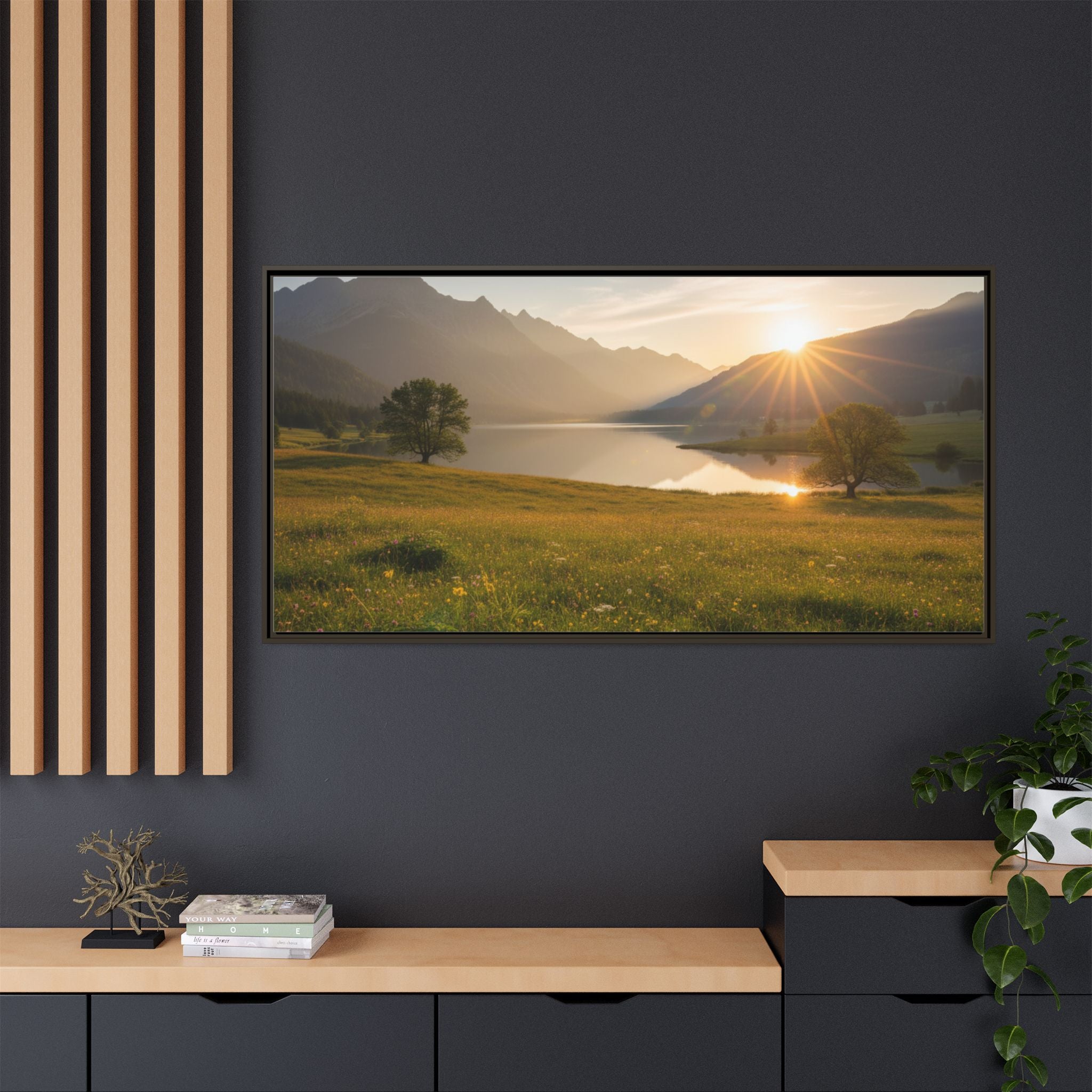 Sunrise Mountain Lake Matte Canvas — Framed Landscape Wall Art