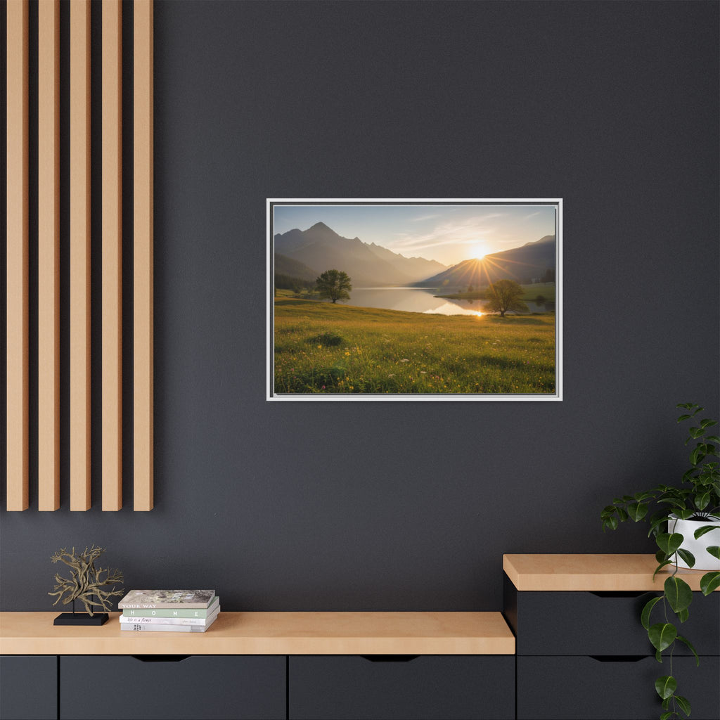 Sunrise Mountain Lake Matte Canvas — Framed Landscape Wall Art