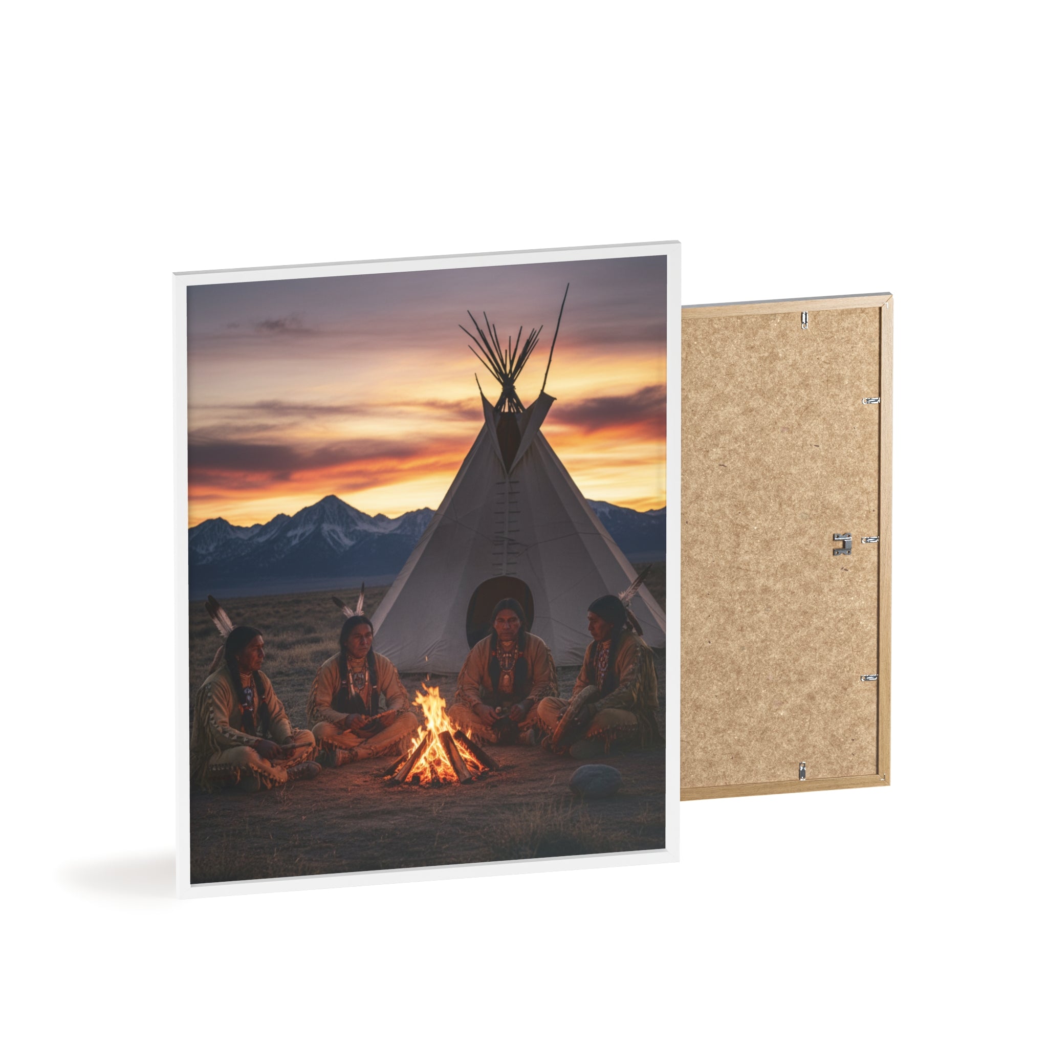 Framed Campfire Teepee Poster — Native Gathering Wall Art