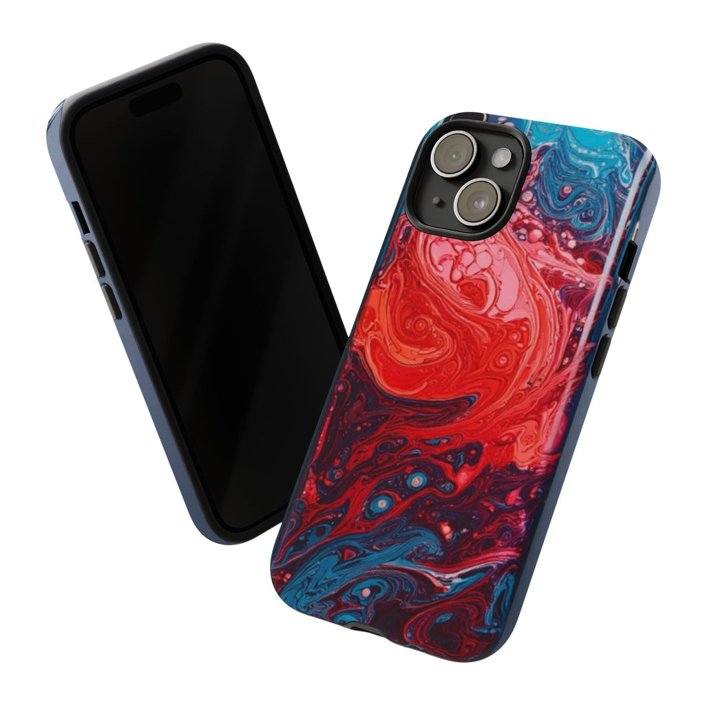 Abstract Red & Blue Swirl Tough Phone Case — Protective iPhone Cover with Fluid Art Design
