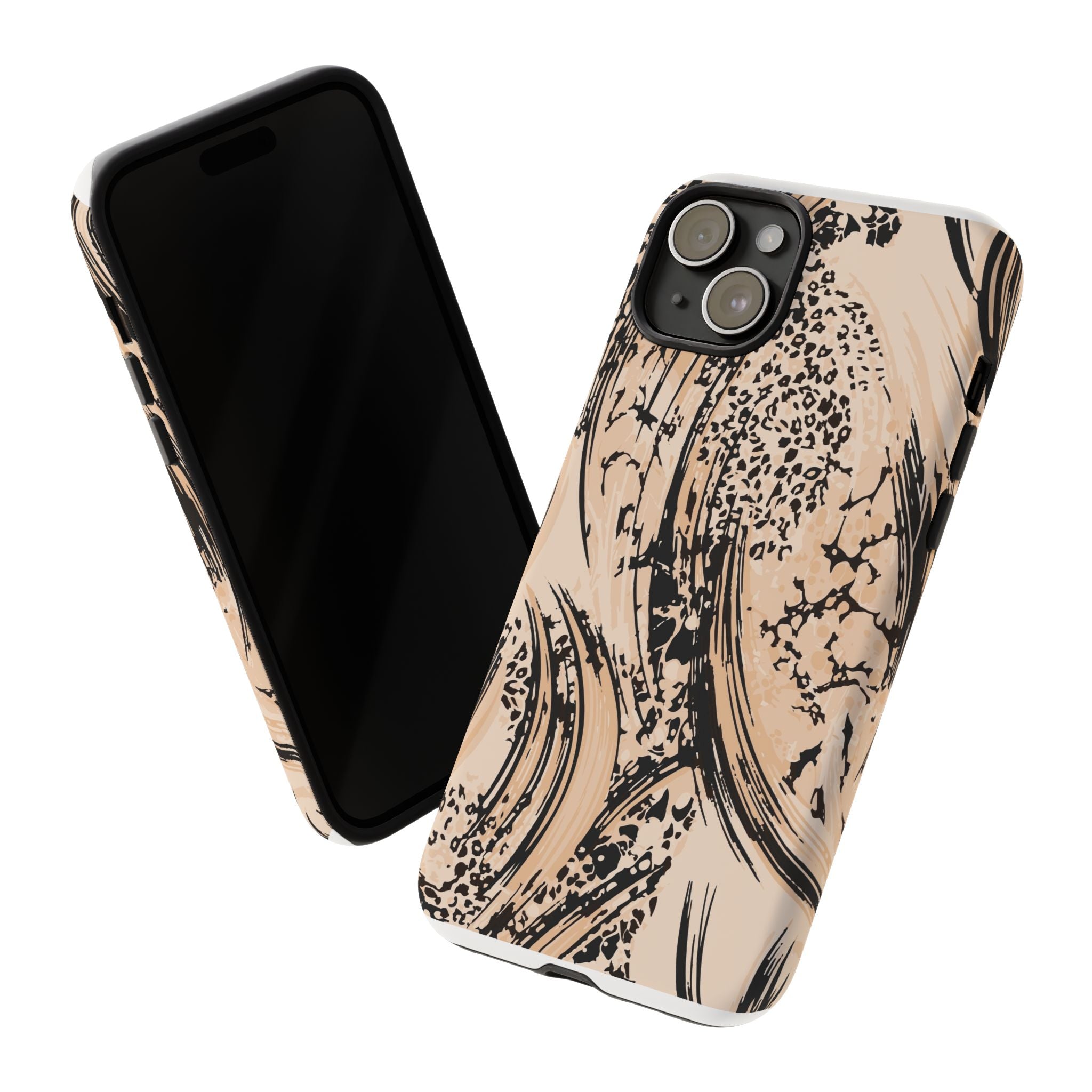 Abstract Brushstroke Phone Case — Neutral Beige & Black Artistic Protective Cover