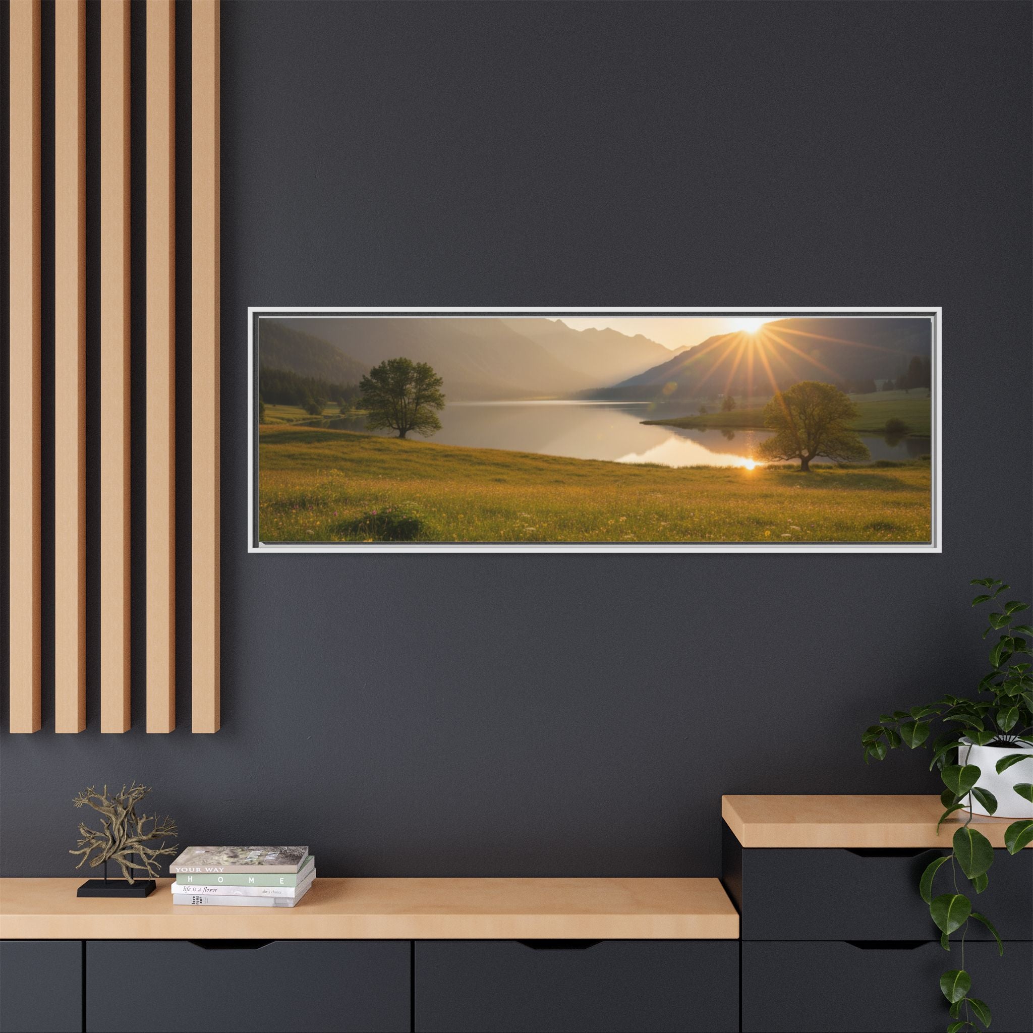 Sunrise Mountain Lake Matte Canvas — Framed Landscape Wall Art