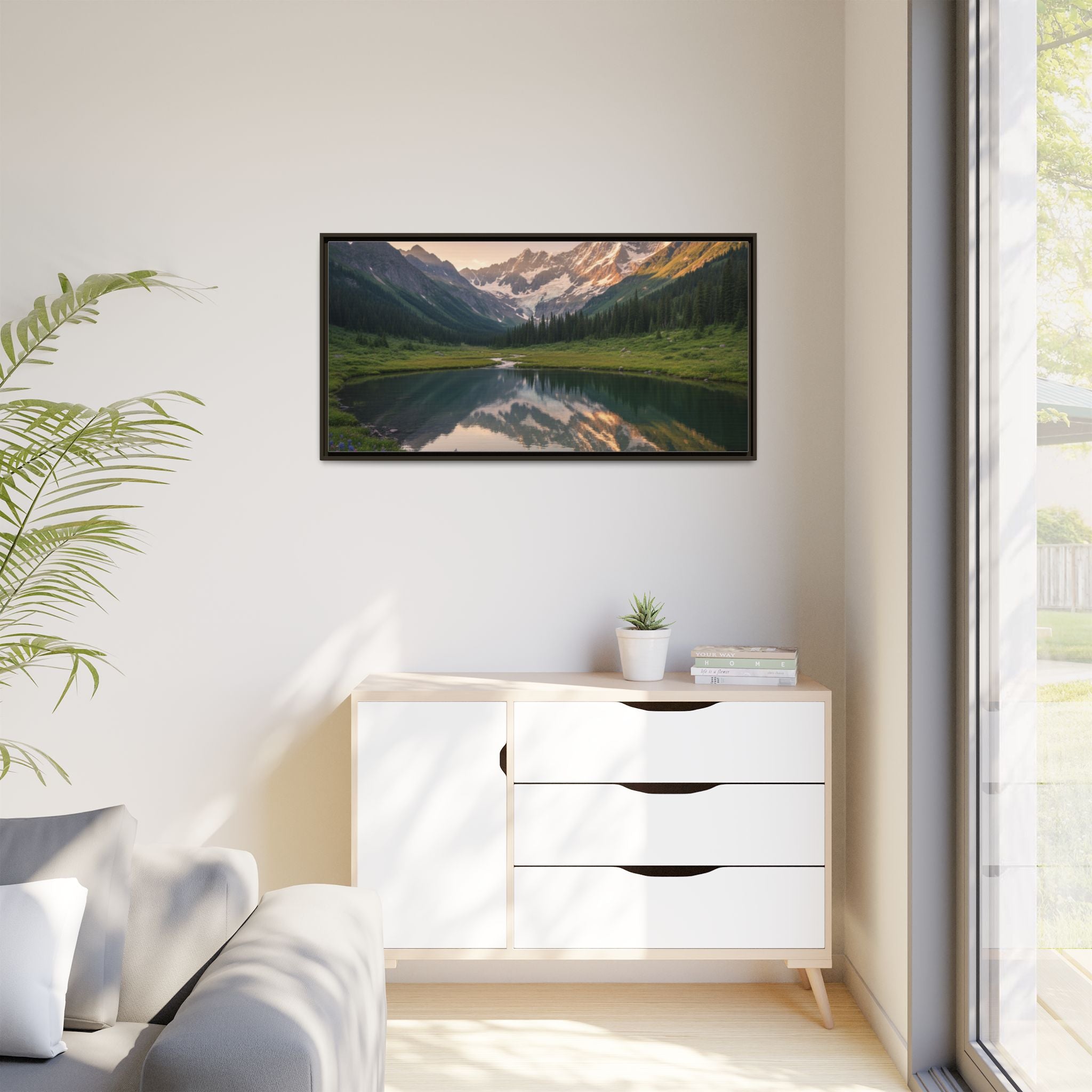 Matte Framed Canvas - Mountain Lake Landscape Wall Art