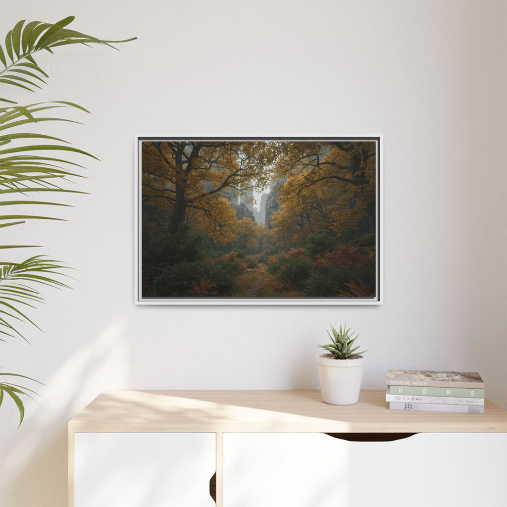 Autumn Forest Path Matte Canvas Print — Framed Wall Art