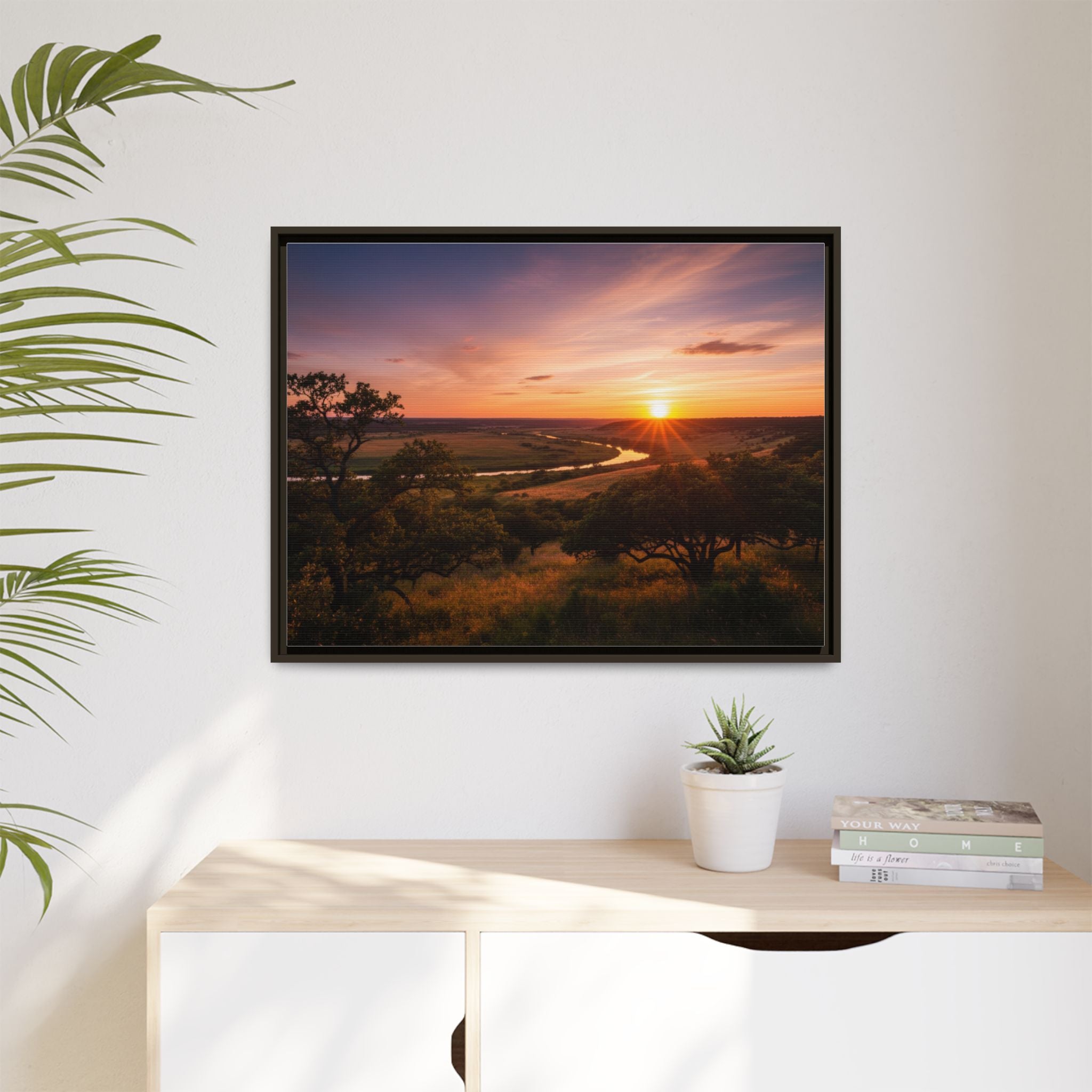 Sunset River Matte Canvas Framed Wall Art
