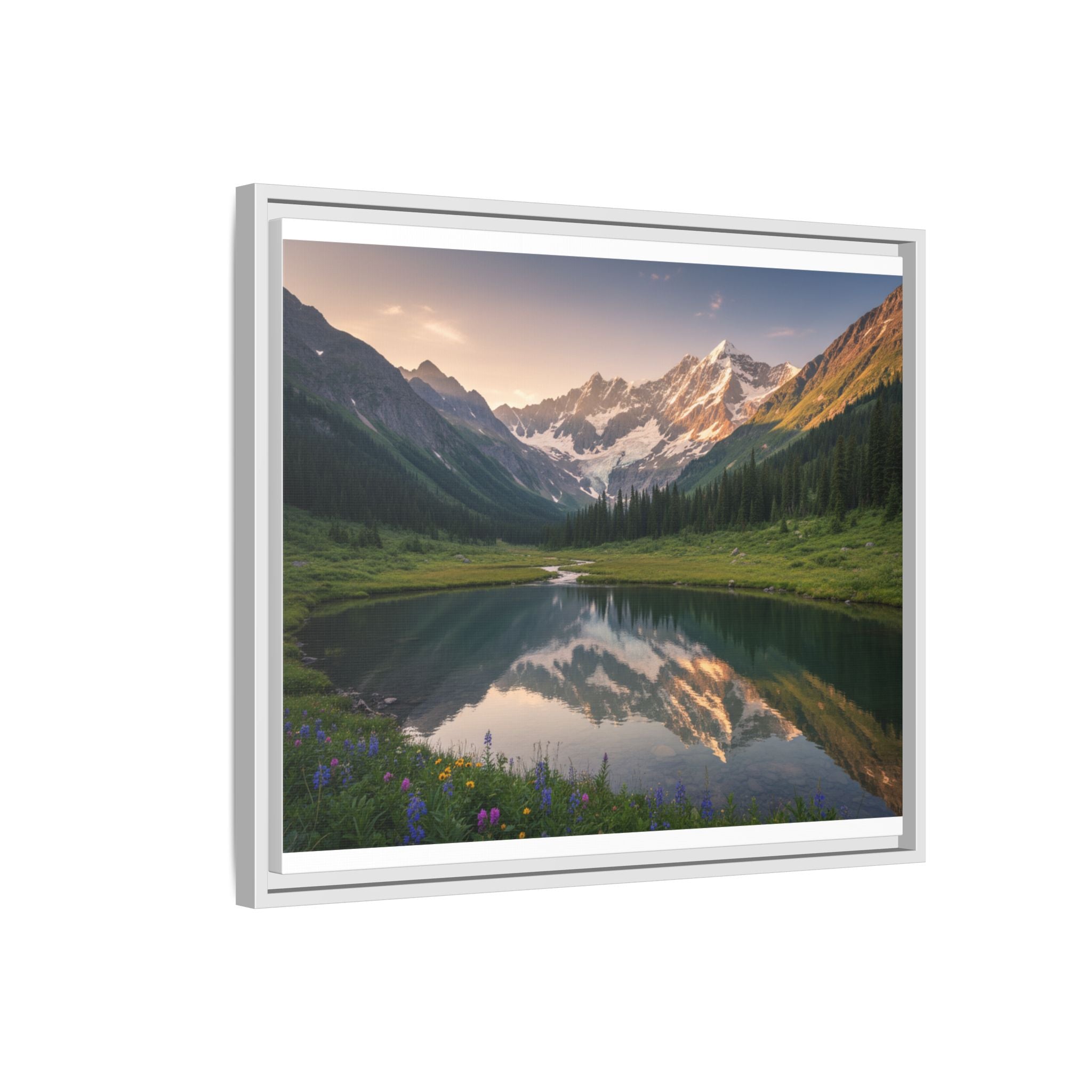Matte Framed Canvas - Mountain Lake Landscape Wall Art