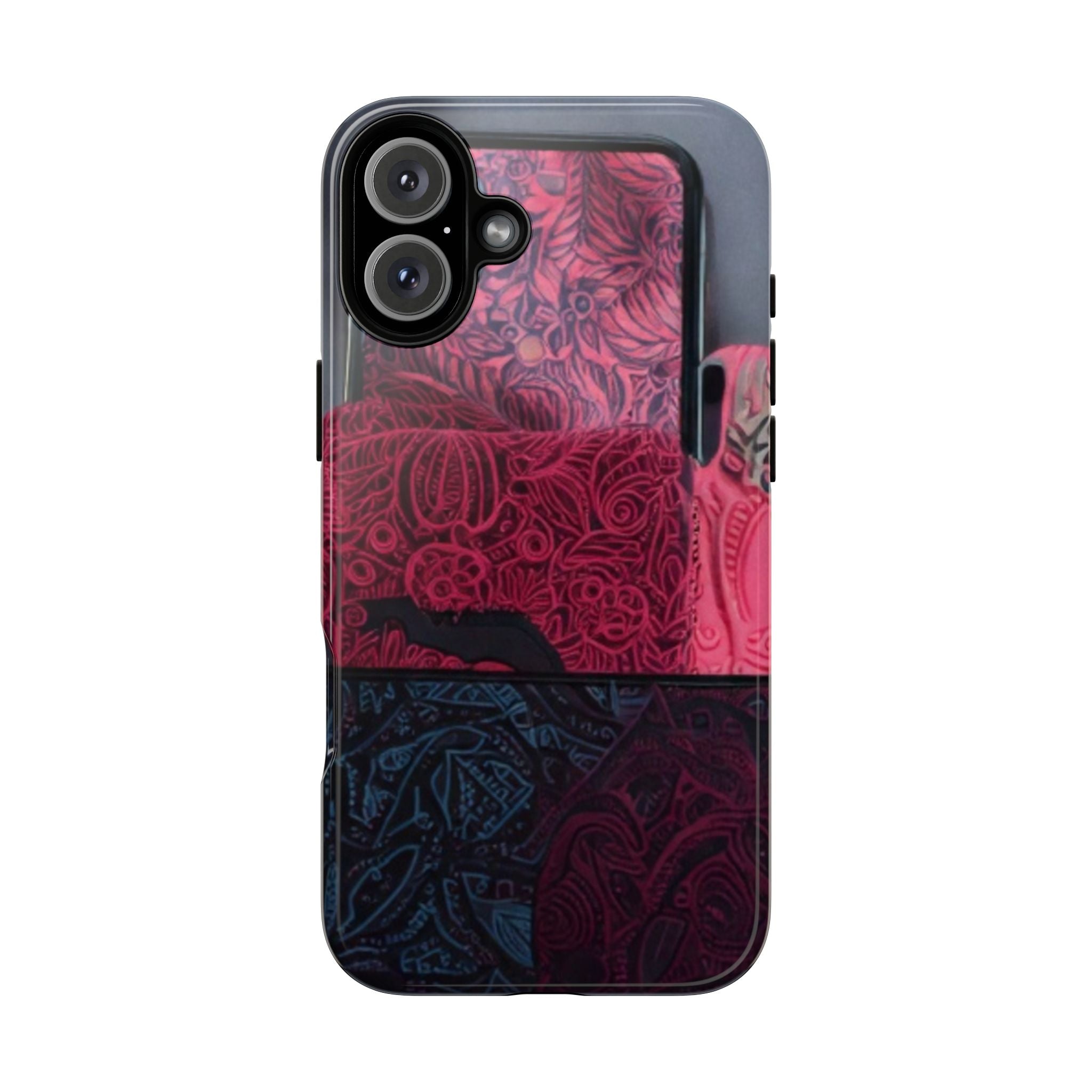 Floral Patchwork Tough Phone Case — Pink & Navy Doodle Design