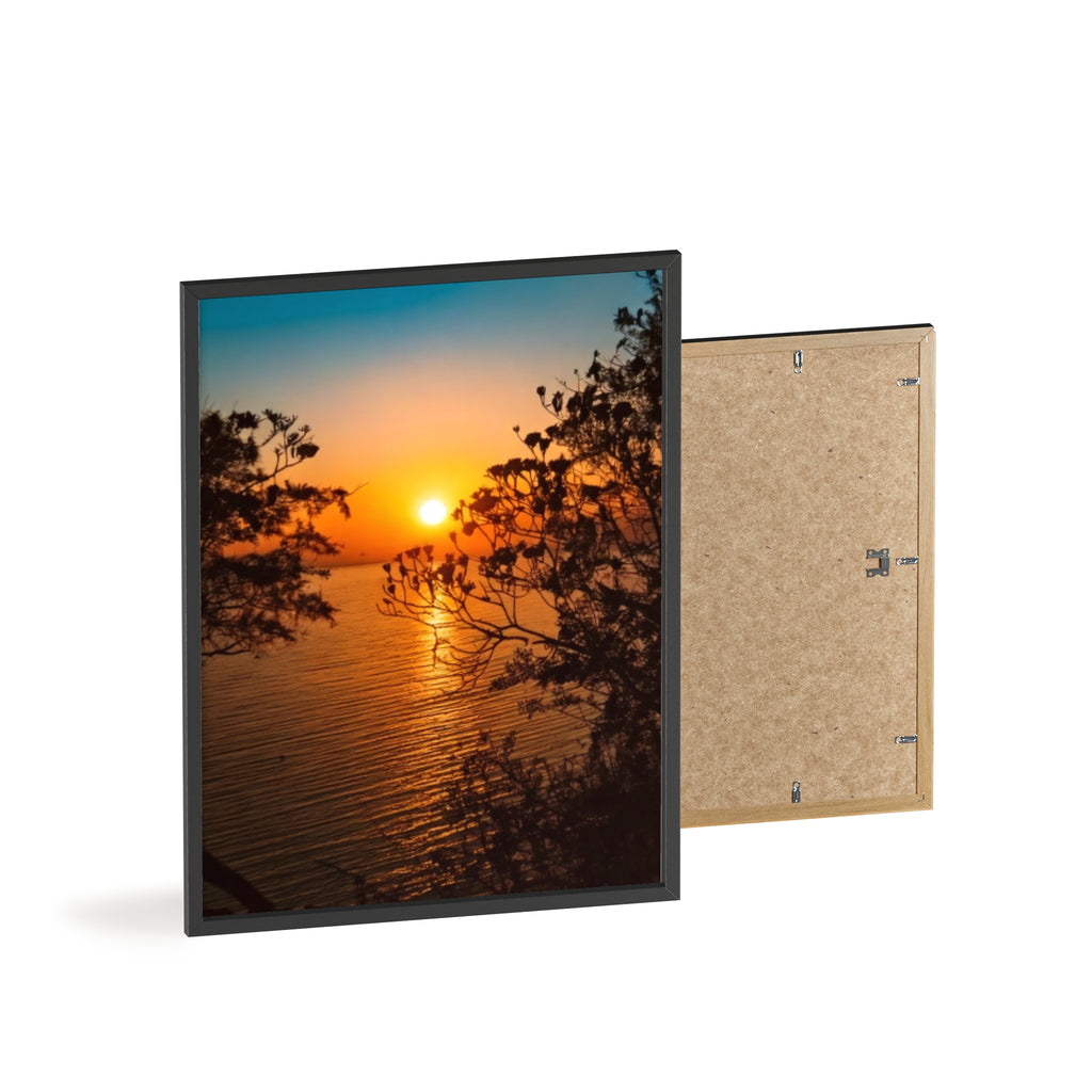 Sunset Coastal Poster with Wooden Frame — Framed Beach Wall Art